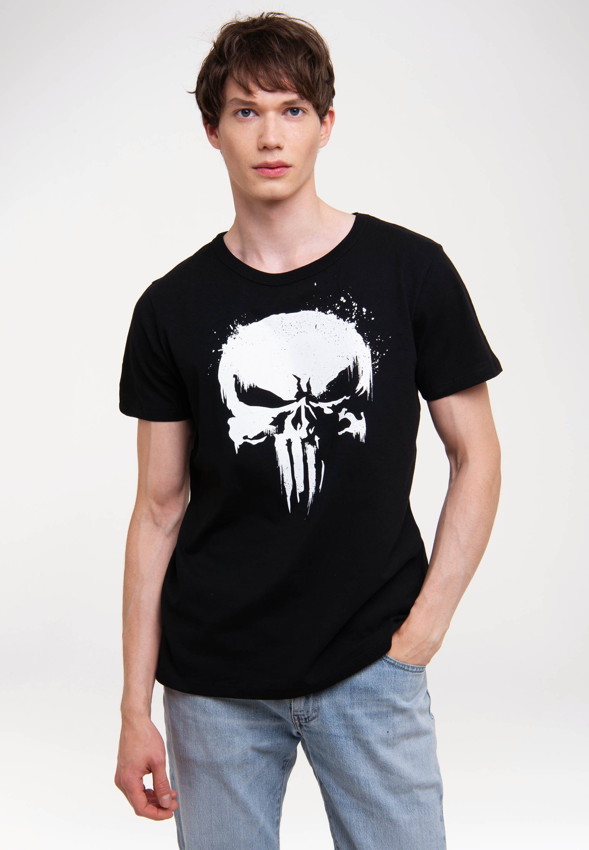 LOGOSHIRT T-Shirt Marvel - Print TV mit Punisher Skull lizenziertem