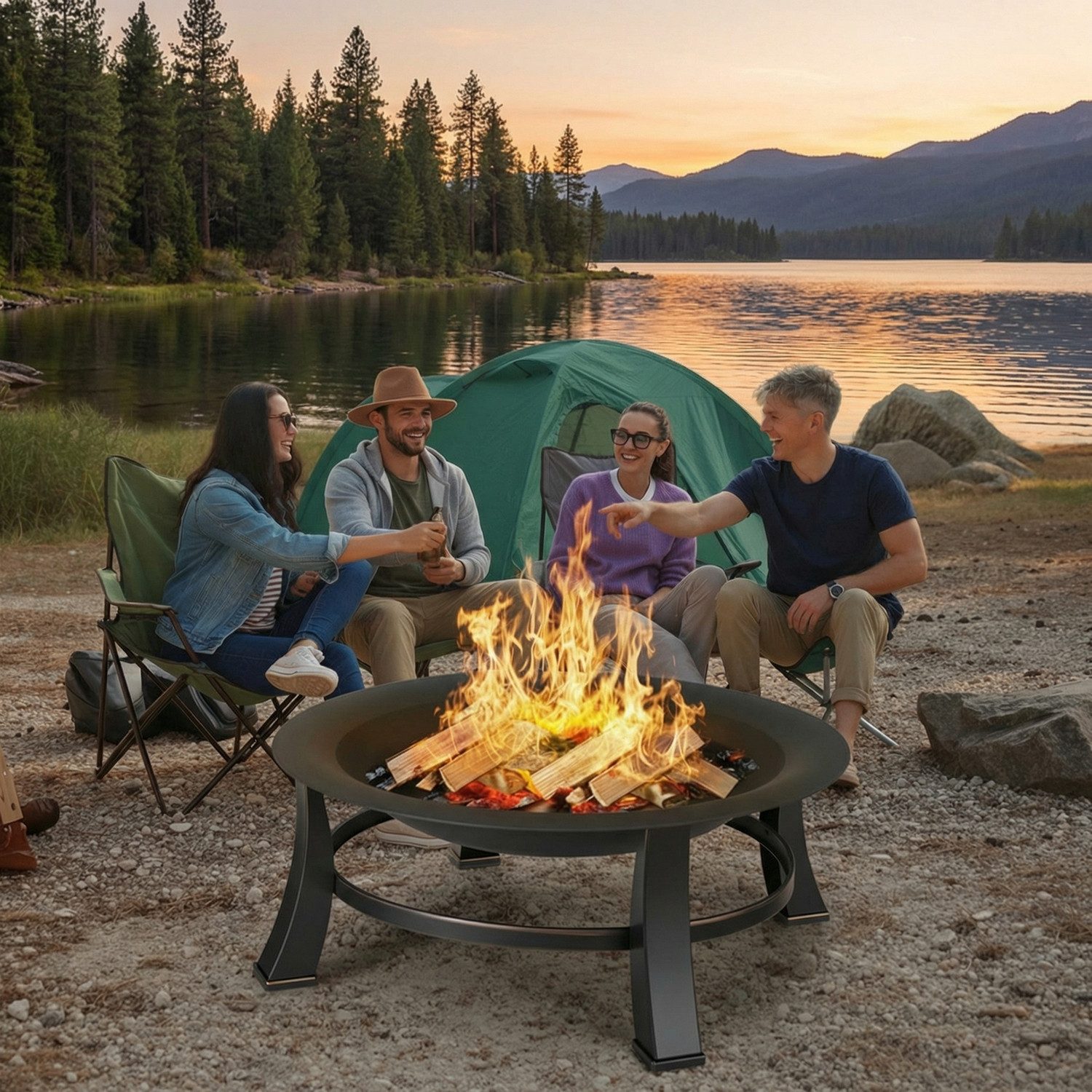 TLGREEN Feuerschale Φ76cm Feuerkorb mit grillrost, (Feuerkorb mit 600D wasserdichte Oxford Abdeckung, Multifunktional Feuerstelle Feuerkorb), Feuerschalen für den garten, BBQ grill