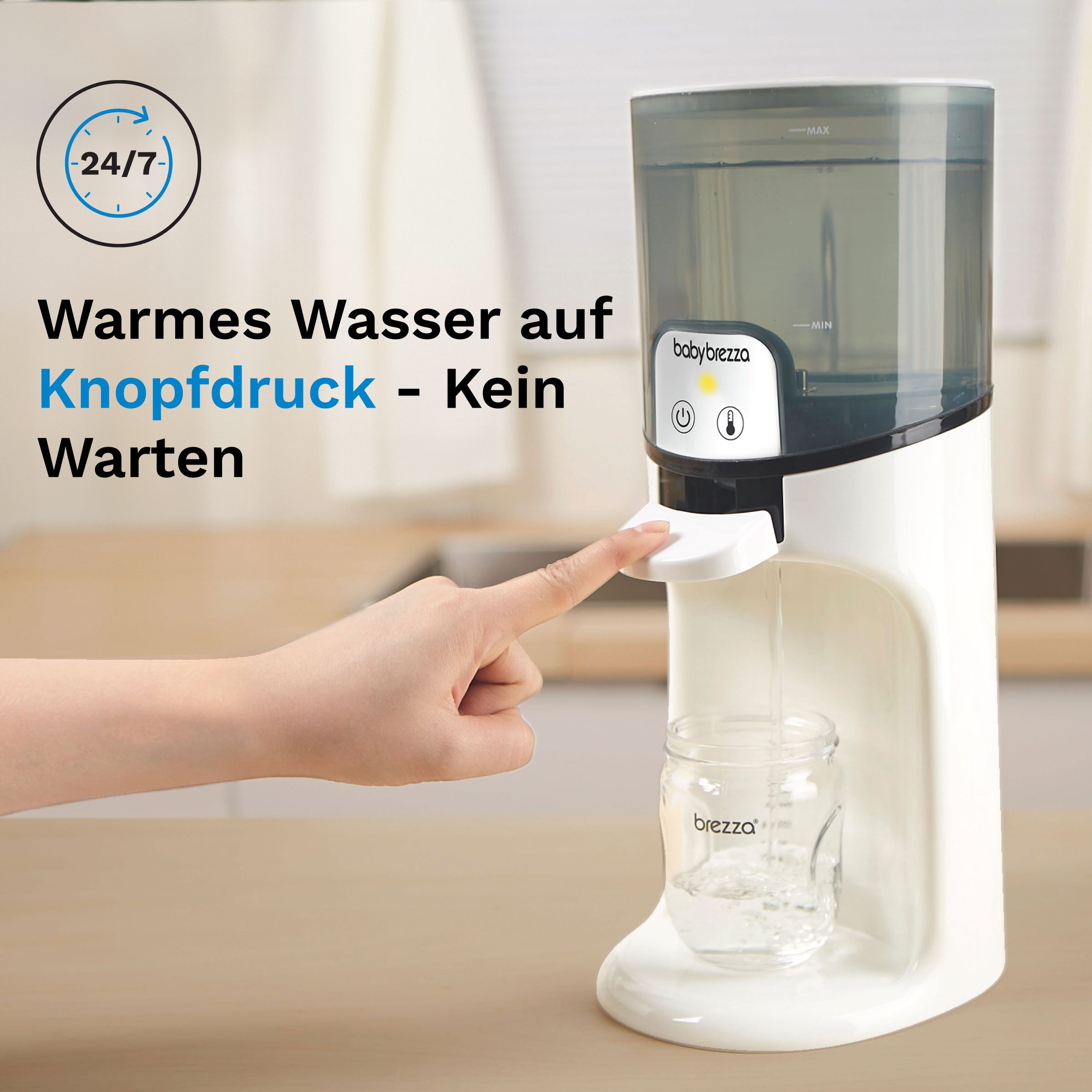Baby Brezza Babyflaschenwärmer Wasserwärmer für Babynahrung mit 3 Temperaturstufen & Schnellfunktion, Sofort warmes Wasser mit 3 Temperaturstufen – ideal für Fläschchen