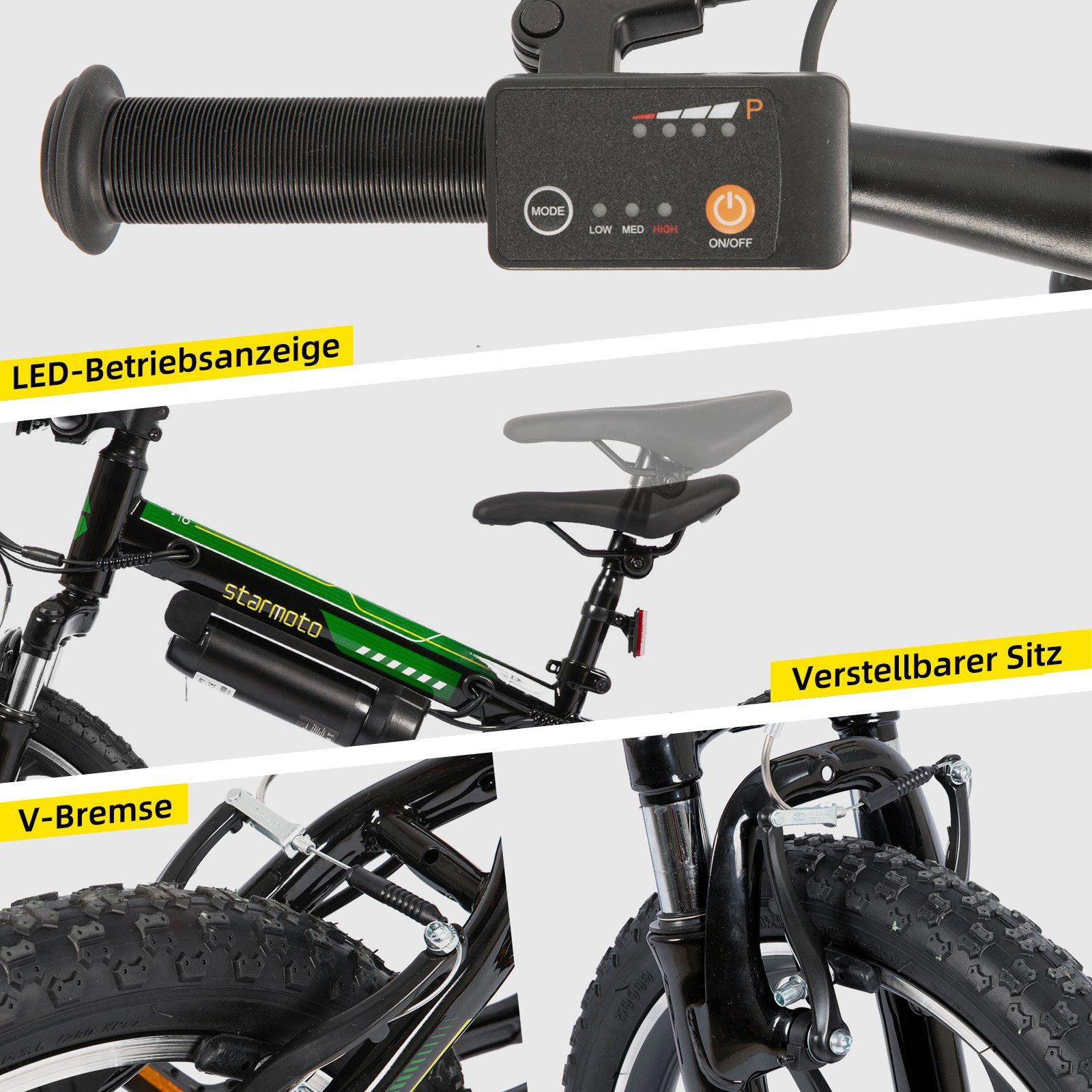 HILAND E-Bike Kinder E-Bike 20 Zoll 2 Fahrmodi Einrohrrahmen für Alltag & Freizeit