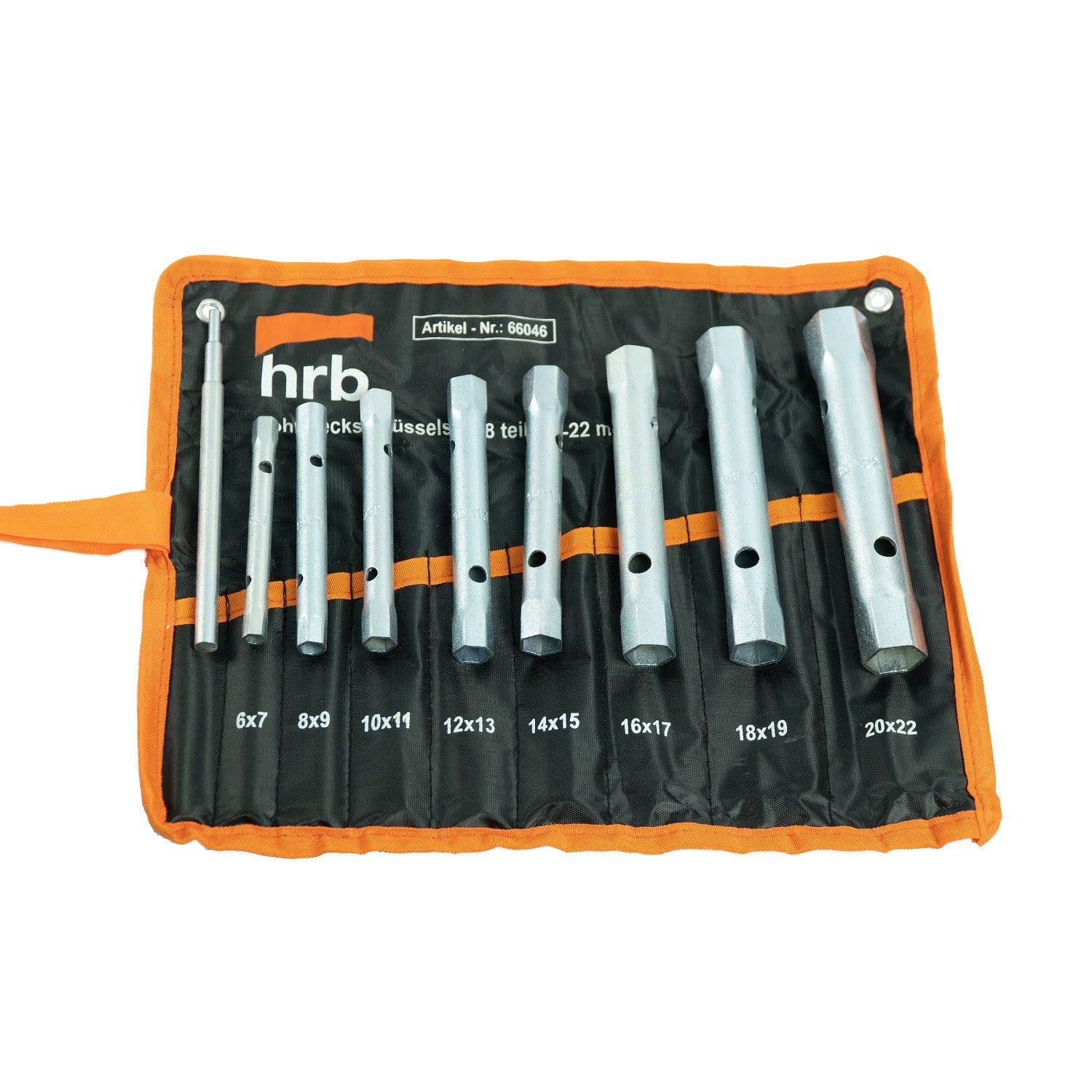 hrb Steckschlüssel Rohrsteckschlüsselsatz 9-tlg. Größen 6-22 mm, Schraubenschlüssel Satz, Extra lang, Beschichtet