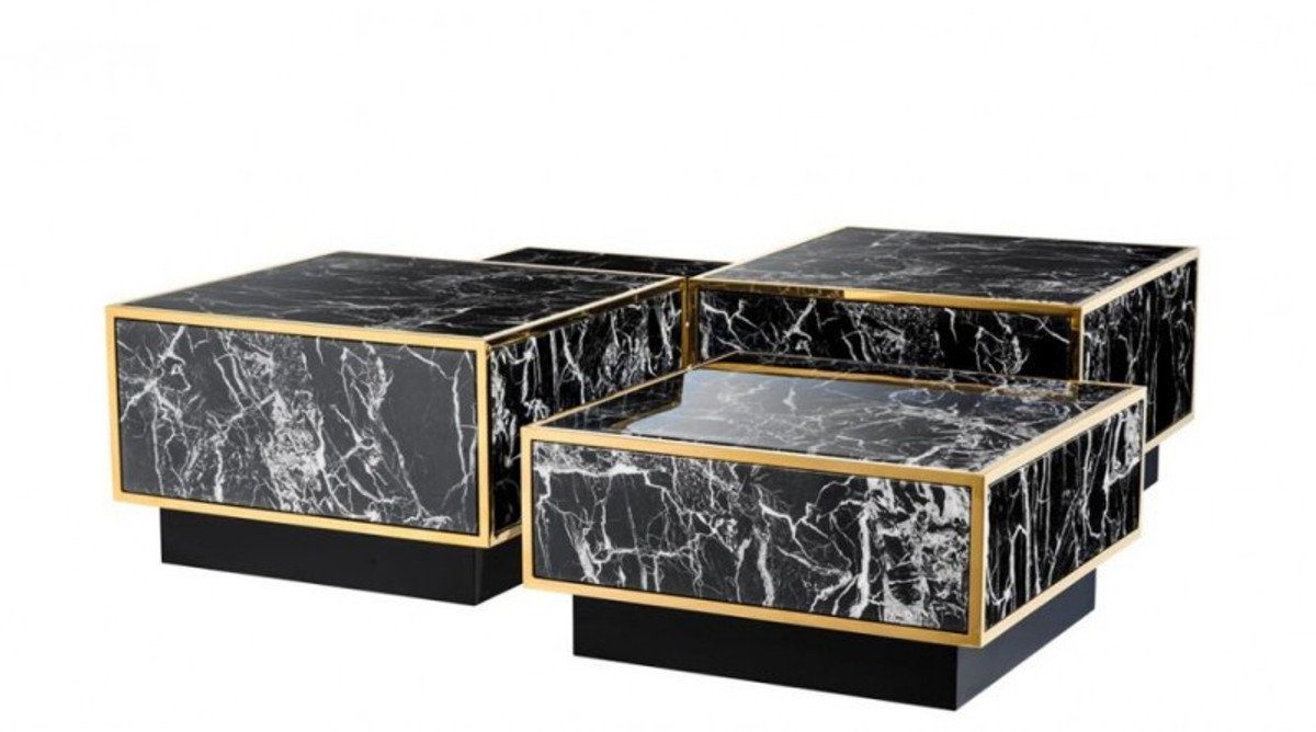 Casa Padrino Couchtisch 4er Deco finish Set Couchtisch Luxus Salon Tisch Luxus - Gold Art Möbel - Kunstmarmor