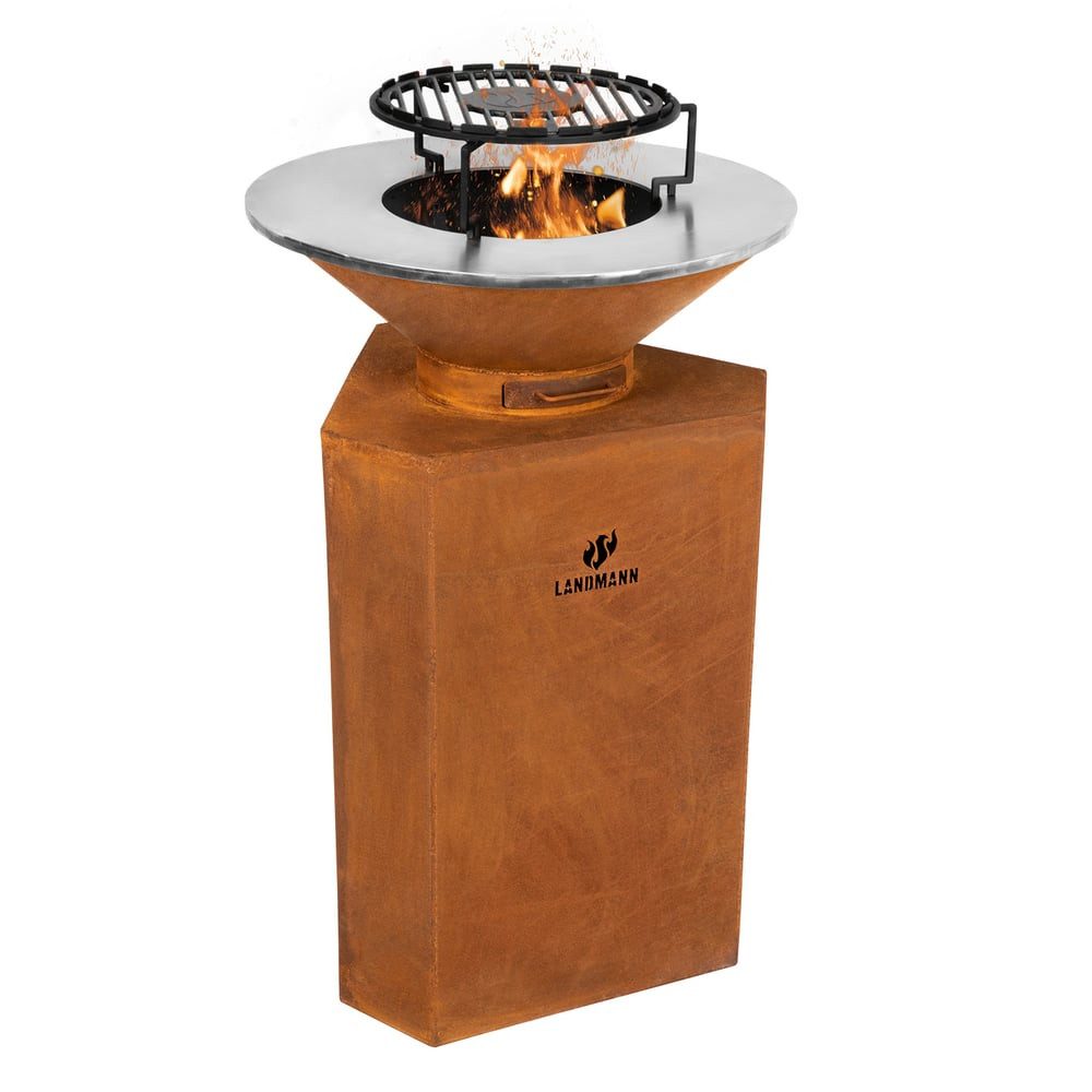 LANDMANN Feuerschale KORREO Ø 60 cm Feuerschale + Plancha-Grill In moderner Rost-Optik, mit abnehmbarer Plancha-Platte für zeitgleiche Zubereitung von Speisen