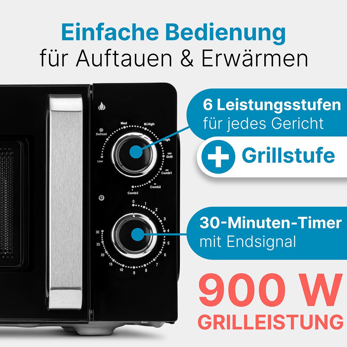 ProfiCook Mikrowelle MWG 1208, Mikrowelle mit Grill, 900 Watt, 17 Liter