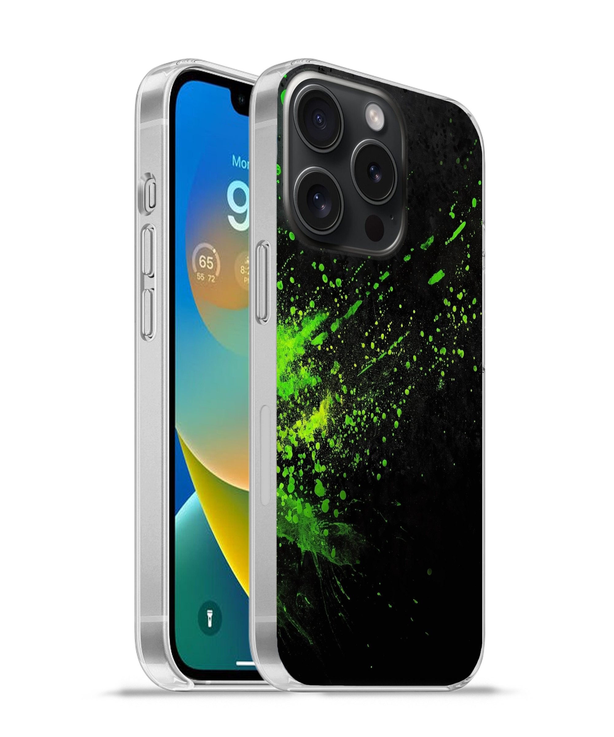 MuchoWow Handyhülle für Apple iPhone 15 Pro Spiele - Splash - Grün - Chaotisch - Grün, Smartphone-Bumper, Print, Handy Schutzhülle Dünn