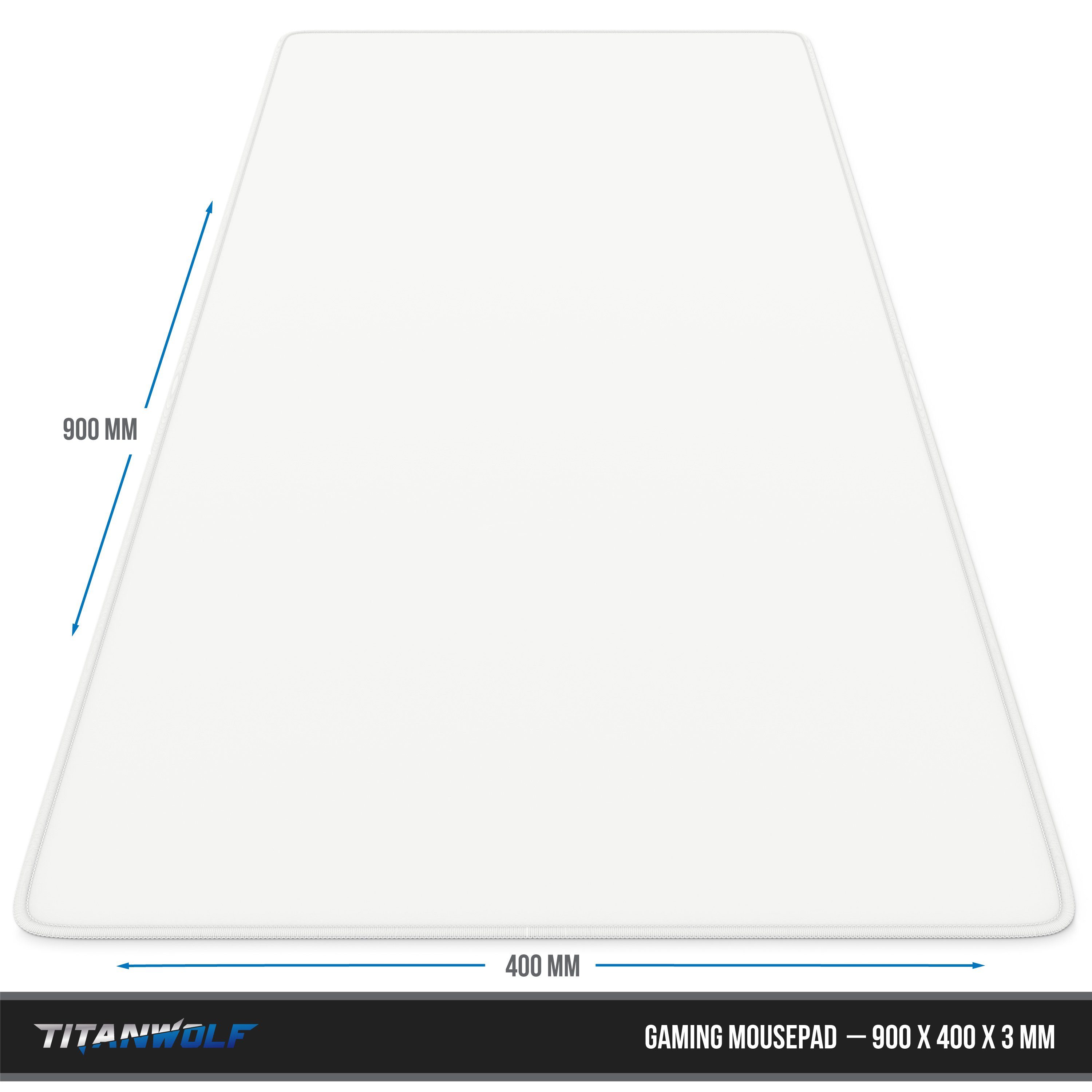 Titanwolf Gaming Mauspad XXL Speed Mousepad 900 x 400 x 3 mm, große Tischunterlage, rutschfest, abwaschbar, Geschwindigkeit & Präzision, weiß