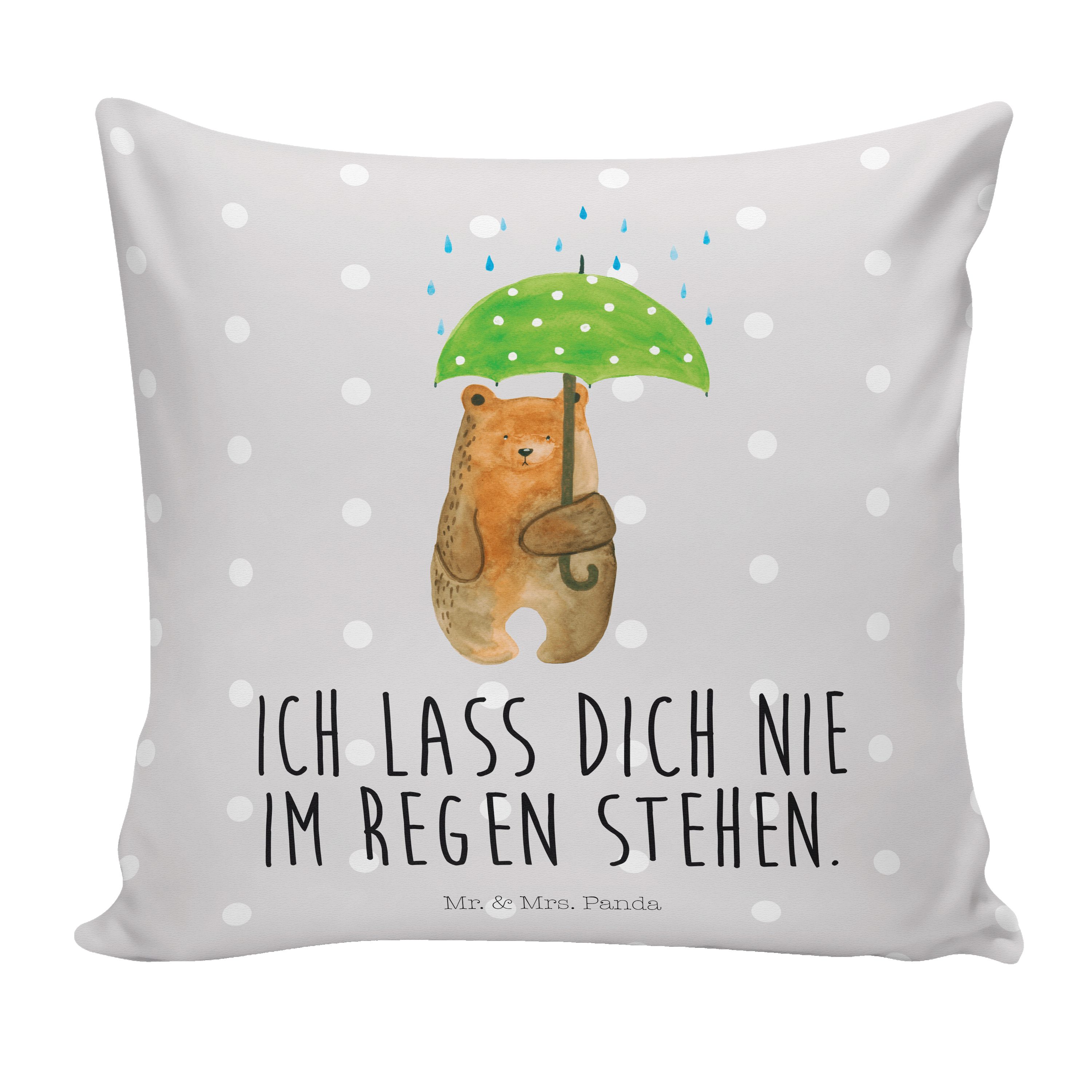 Mr. & Mrs. Panda Dekokissen Bär mit Regenschirm - Grau Pastell - Geschenk, Kissenhülle, Sofakisse