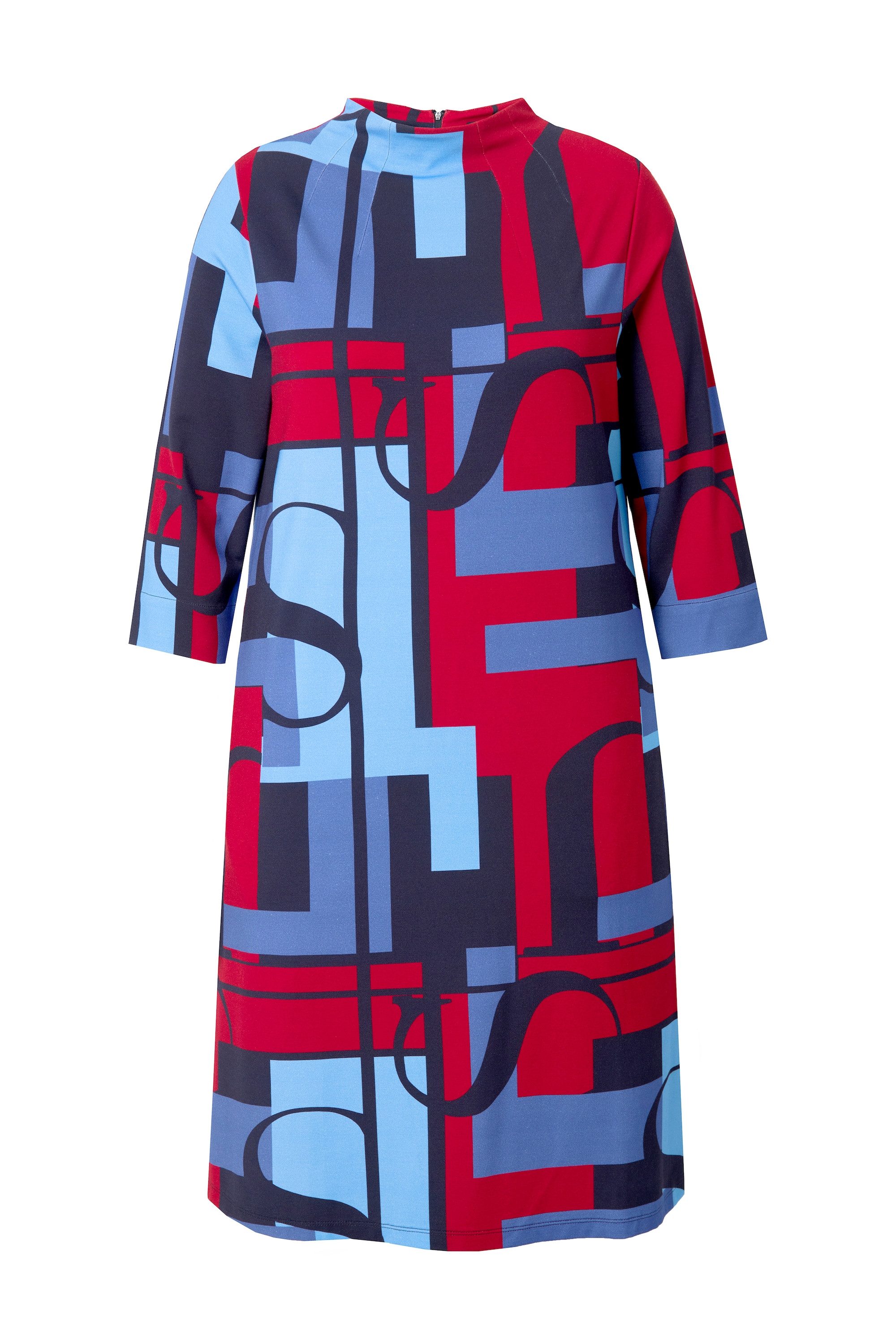 Ulla Popken Jerseykleid Punto-Jerseykleid A-Linie Stehkragen 3/4-Arm günstig online kaufen