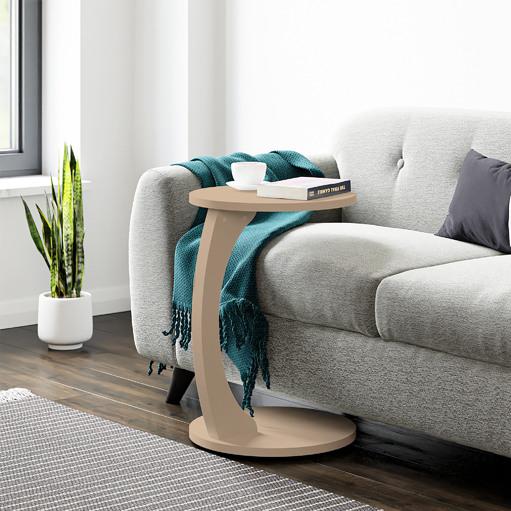 en.casa Beistelltisch, »Holeby« C-Form mit 4 Rollen rund 56 x Ø 38 cm Cappuccino
