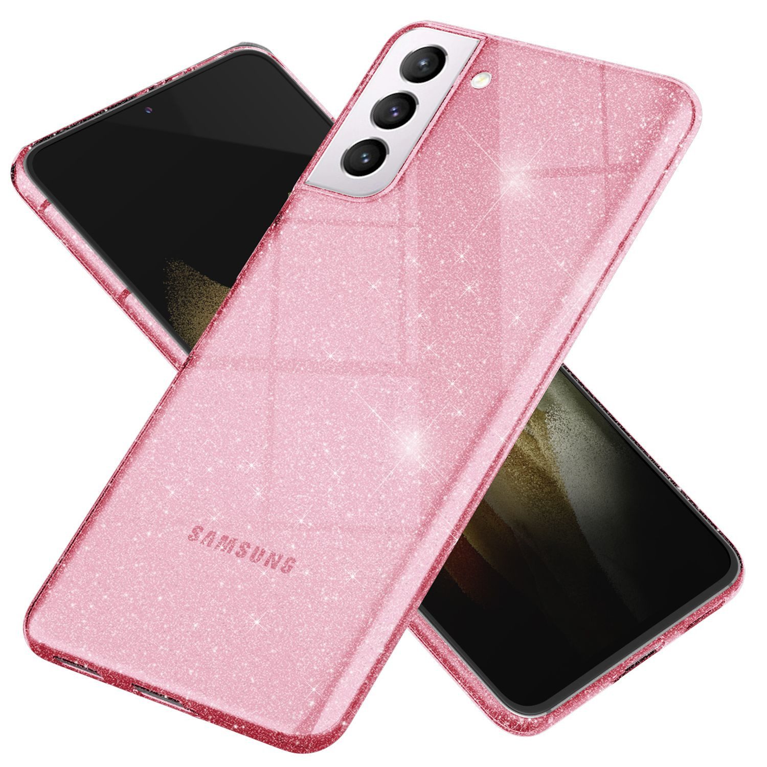 Nalia Smartphone-Hülle Samsung Galaxy S21 Plus 17 cm (6,7 Zoll), Klare Glitzer Hülle / Silikon Transparent / Glitter Cover / Bling Case