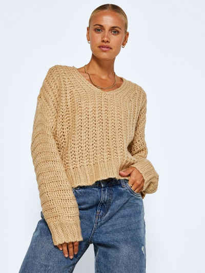 Noisy may Strickpullover »Kurzer Strickpullover Knitted Basic Stretch Sweater V-Neck NMSTEVE« 4268 in Creme
