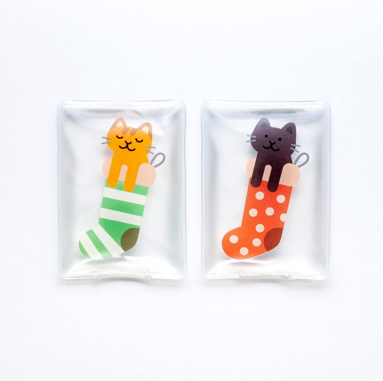 HF Home Flair Handwärmer schöne Handwärmer I Wiederverwendbar (2er Set Katze in Socke), 2-tlg., Wiederverwendbare Taschenwärmer I tolle Muster