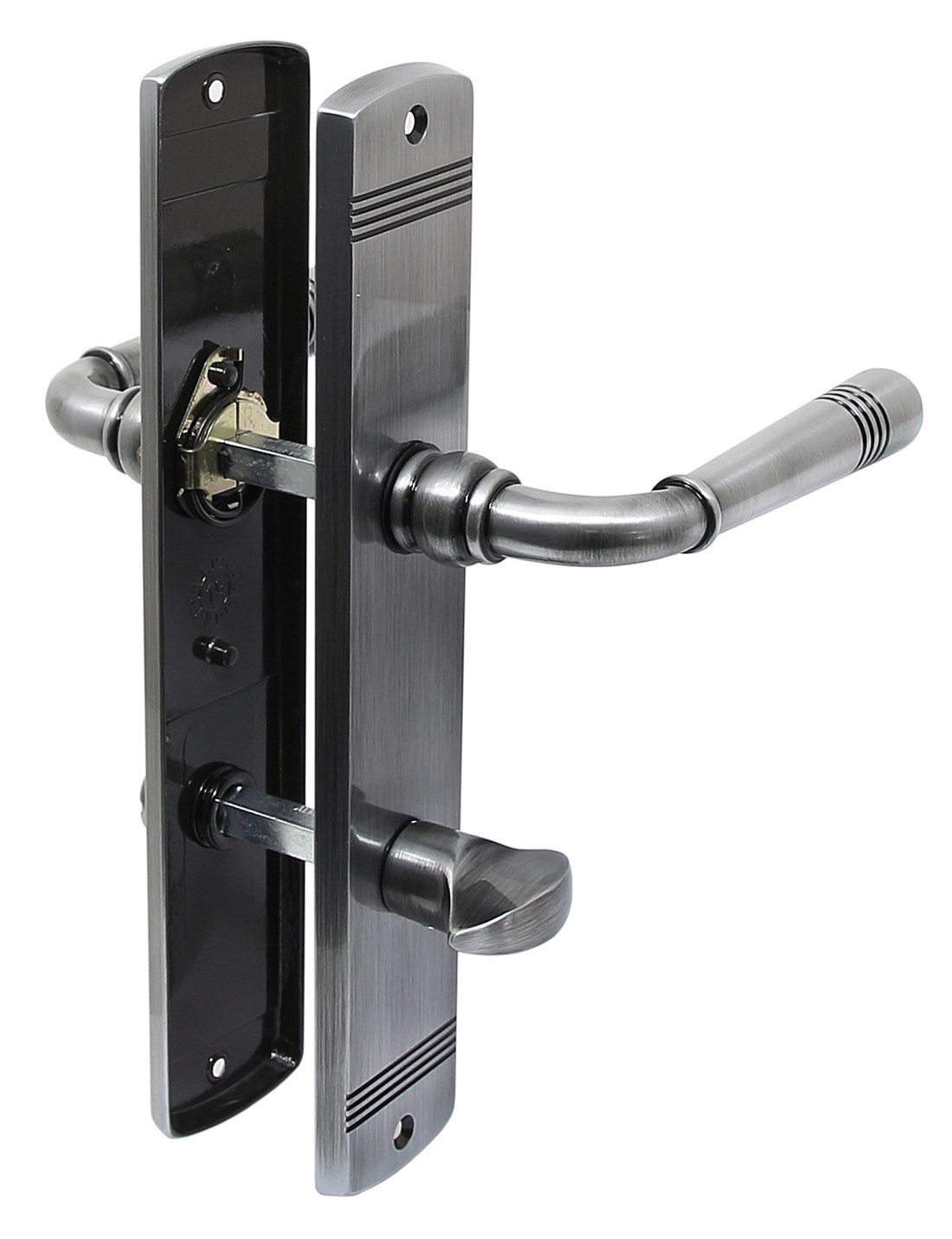 Häusler Onlinehandel GmbH Türbeschlag Messing Türbeschlag Helena Prime LS Edelstahlfarbig geschwärzt, mit Rückholfeder zur Schlossentlastung