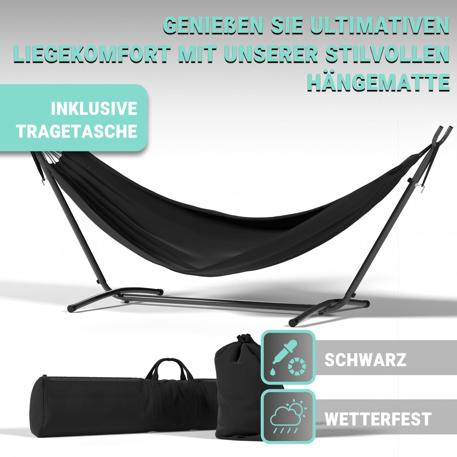 HAGO Hängematte Outdoor Hängematte Schwarz Stahlgestell günstig online kaufen