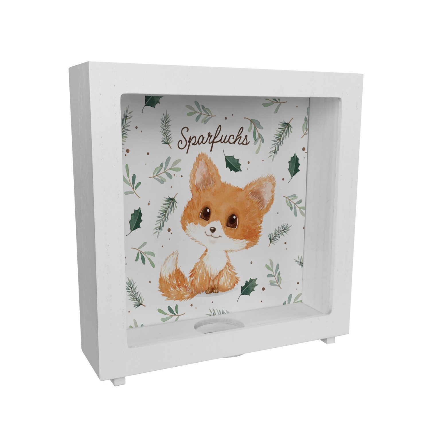 Spardose Babyfuchs Rahmen Spardose aus Holz mit Spruch Sparfuchs