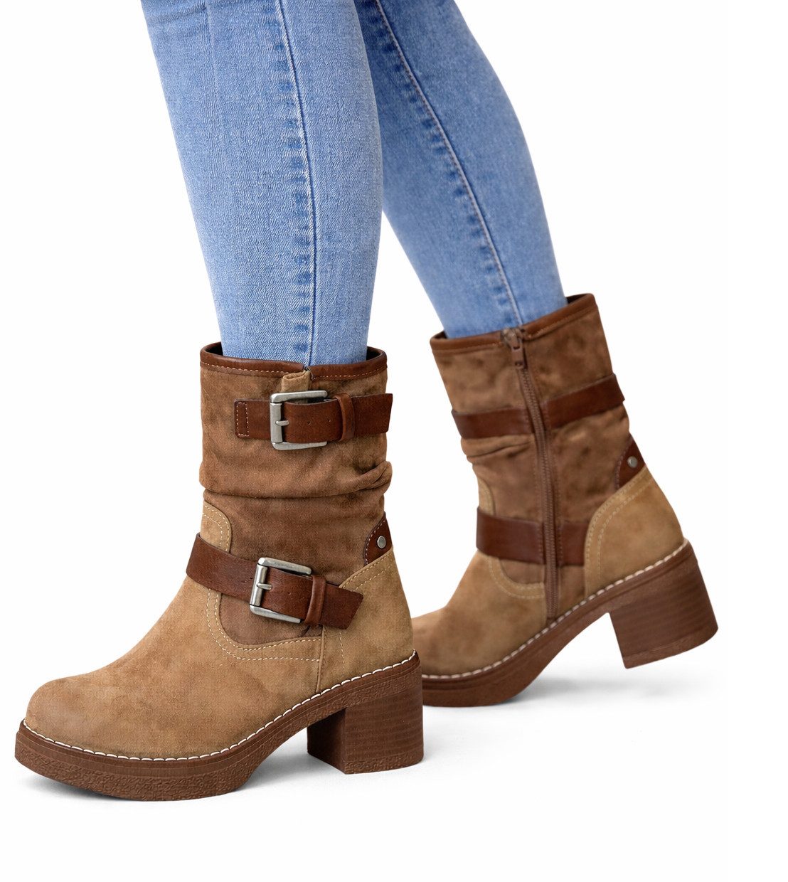 Pogolino 2530 Stiefelette Damen Stiefeletten Absatz ungefüttert mit Reißverschluss