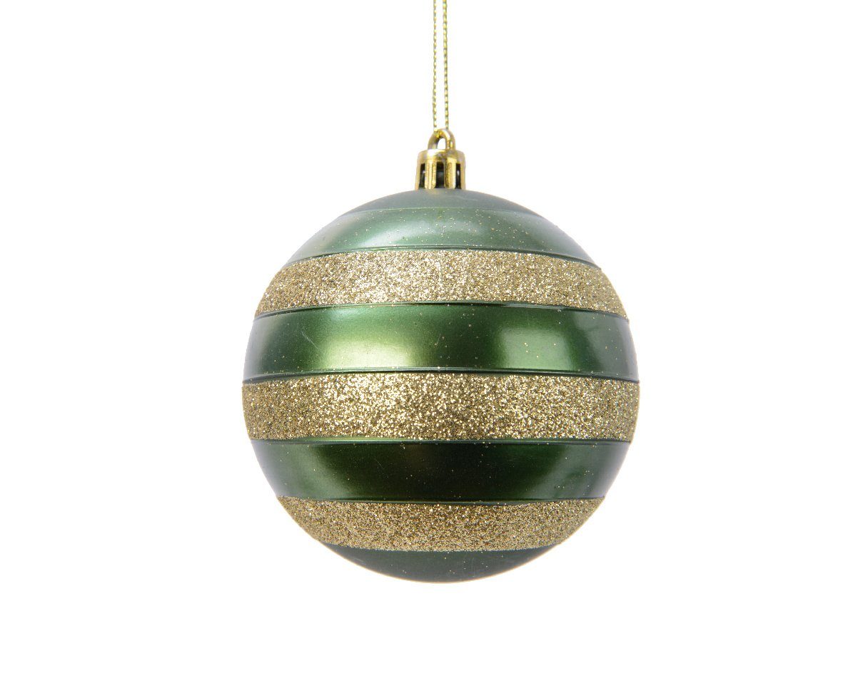 decorations 8cm Decoris Set season 12er Motiv Kunststoff Weihnachtsbaumkugel, Piniengrün Streifen Weihnachtskugeln -