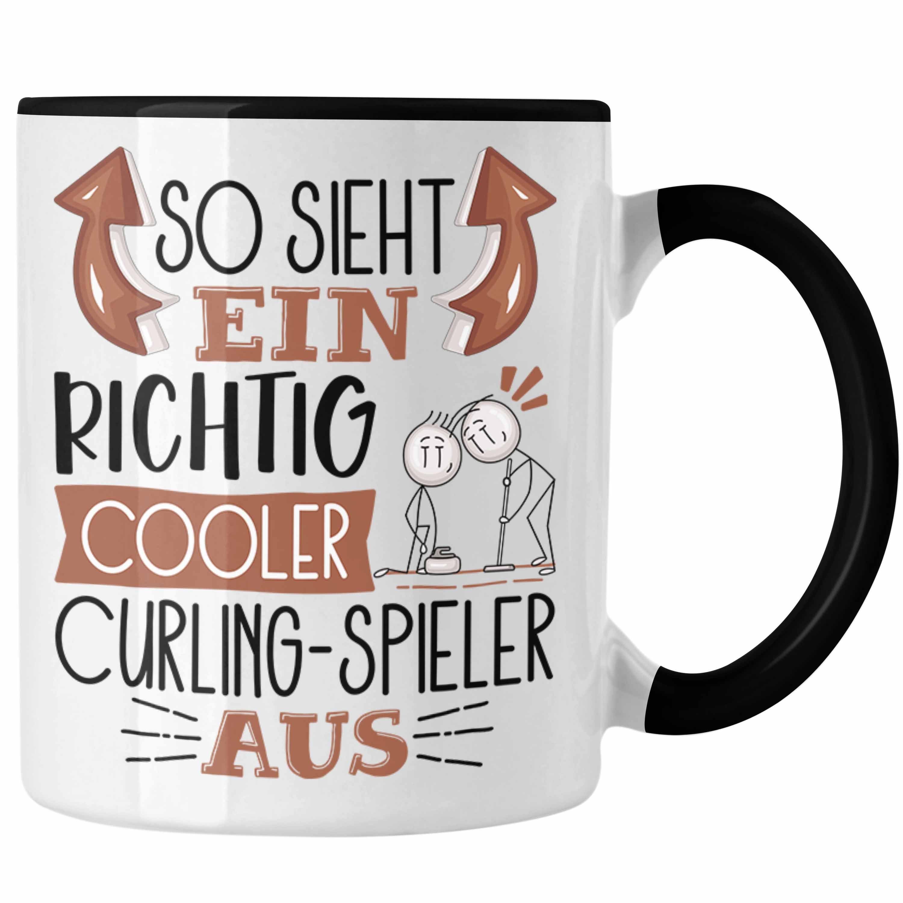 Trendation Tasse So Sieht Ein Richtig Cooler Curling-Spieler Aus Geschenk Tasse Lustig Schwarz