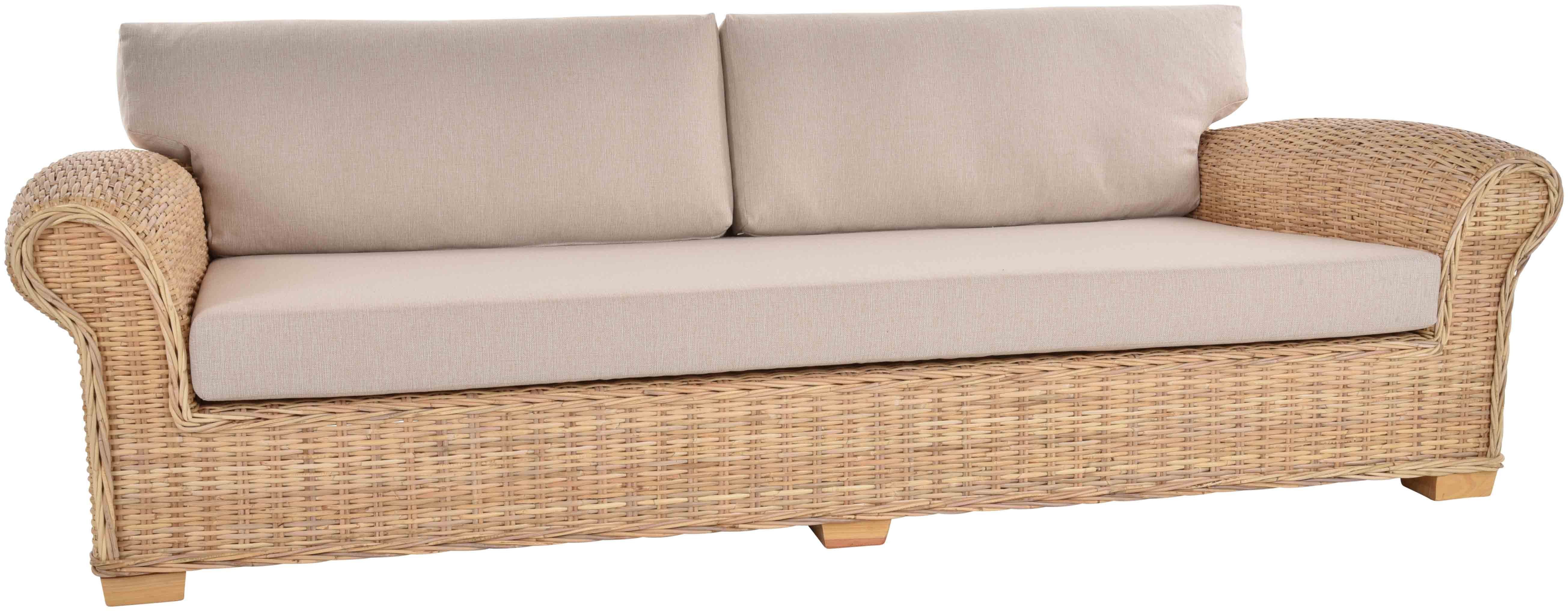 Krines Home Loungesofa Rattansofa Couch Chester Natur Rattan Sofa mit Polster 4-Sitzer, tief, Rattanmöbel Wohnzimmer Liegesofa Lounge