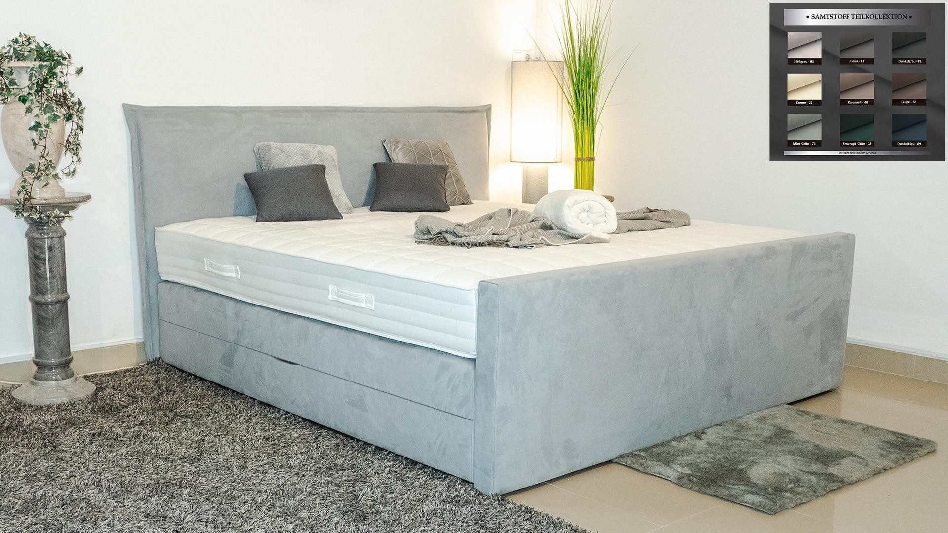 PAARA Boxspringbett Madrid mit Bettkasten Stauraum H2 H3 fussteil, mit Fussteil und mit einzigartigem Belüftungssystem
