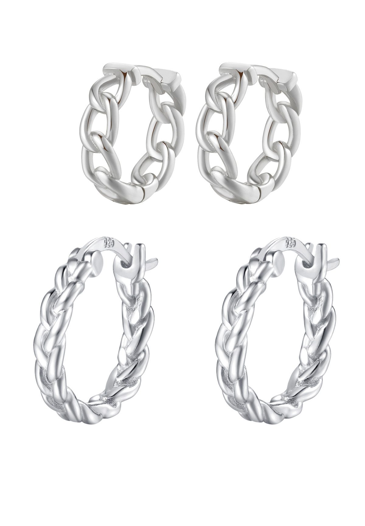 Hey Happiness Creolen-Set Verflochten, Glieder Layer Set 4-tlg., Kleine 925 Silber Ohrringe Huggies & Hoops, für Damen