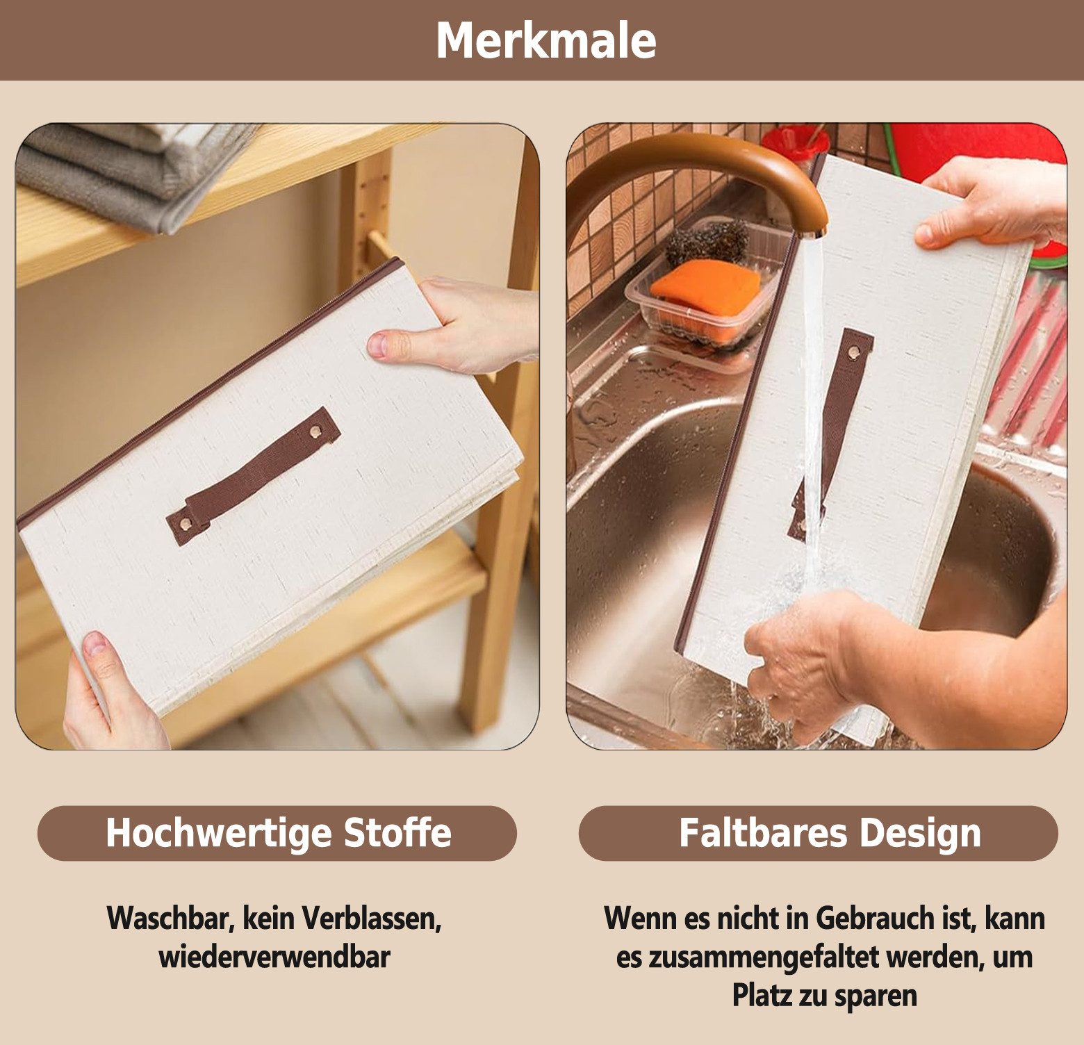Zyronn Aufbewahrungsbox Aufbewahrungsbox mit Reißverschluss, Aufbewahrungsbox mit Deckel, große Baumwoll-Leinen-Aufbewahrungsbox – Bild 5 von 5