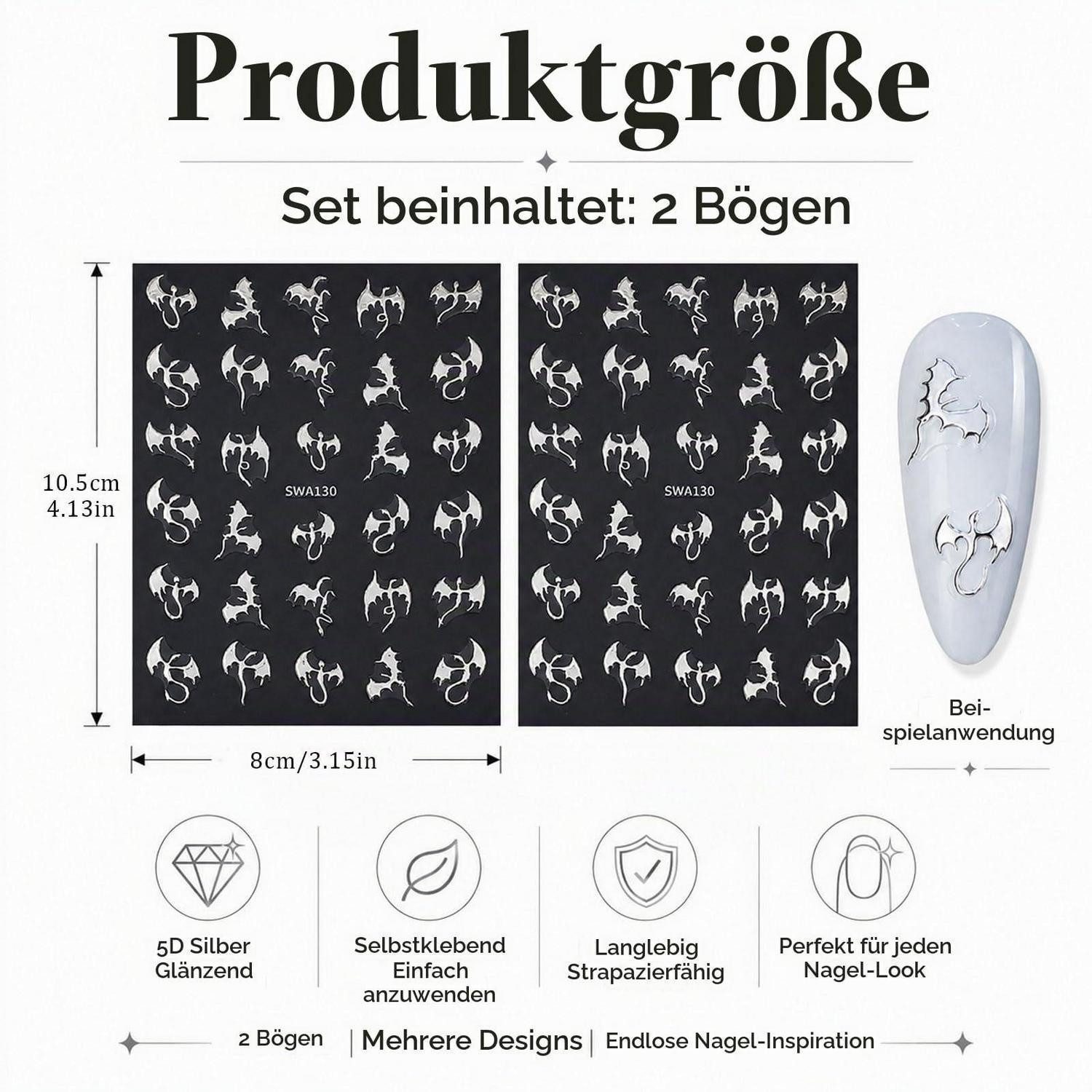 LuxusKollektion Nagel-Tattoo Halloween Nagelsticker 5D Fledermaus, 2-tlg.