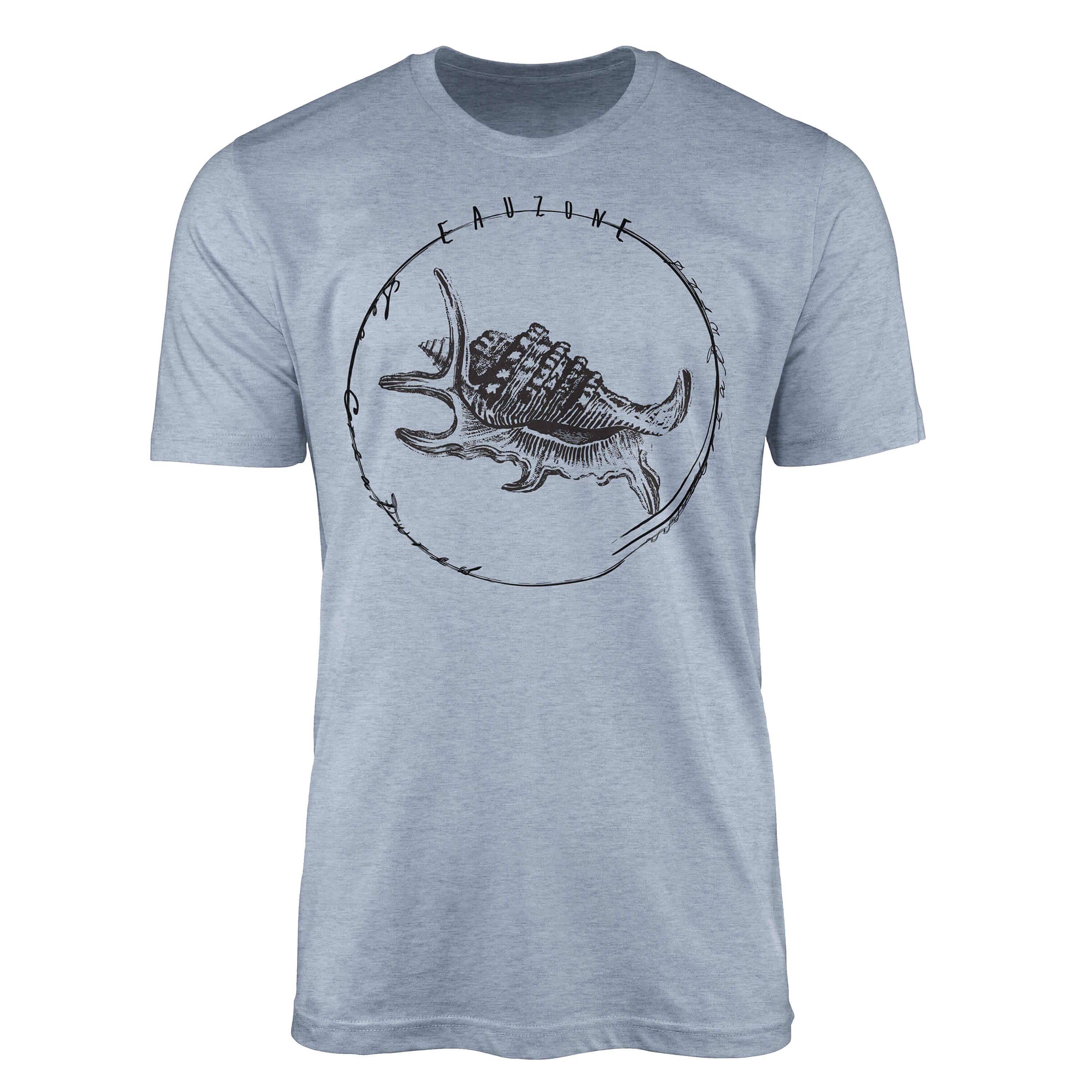 Sinus Art T-Shirt T-Shirt Tiefsee Fische - Serie: Sea Creatures, feine Struktur und sportlicher Schnitt / Sea 068 Stonewash Denim