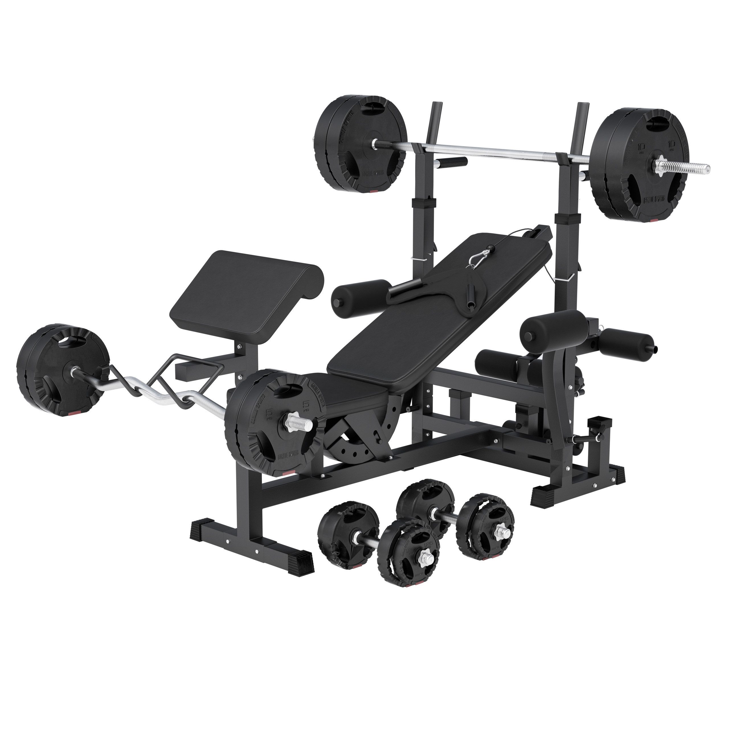 GORILLA SPORTS Hantelbank inkl. 100kg Hantelset, Ablage - Trainingsbank, Gewichten, Kraftstation