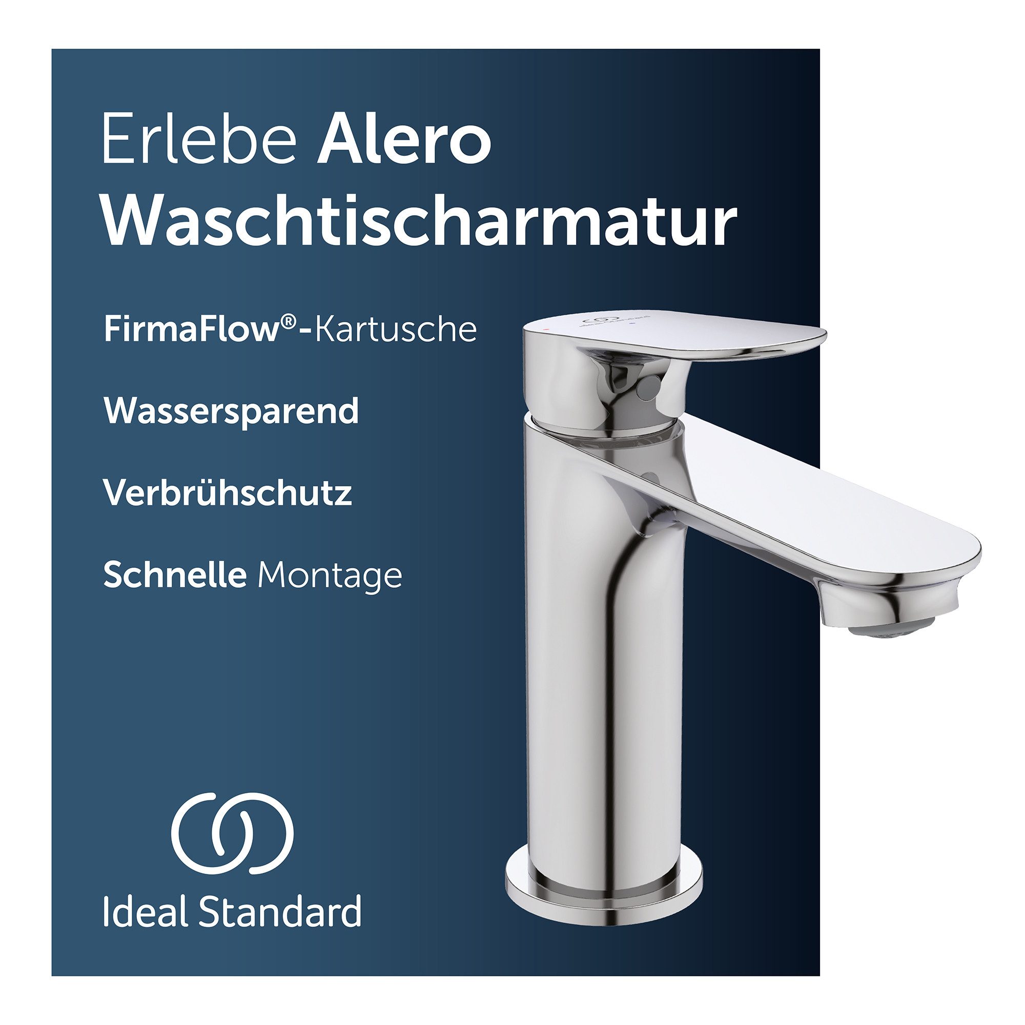 Ideal Standard Waschtischarmatur Alero FirmaFlow® Kartusche, Wassersparend, EasyFix® Schnellmontagesystem