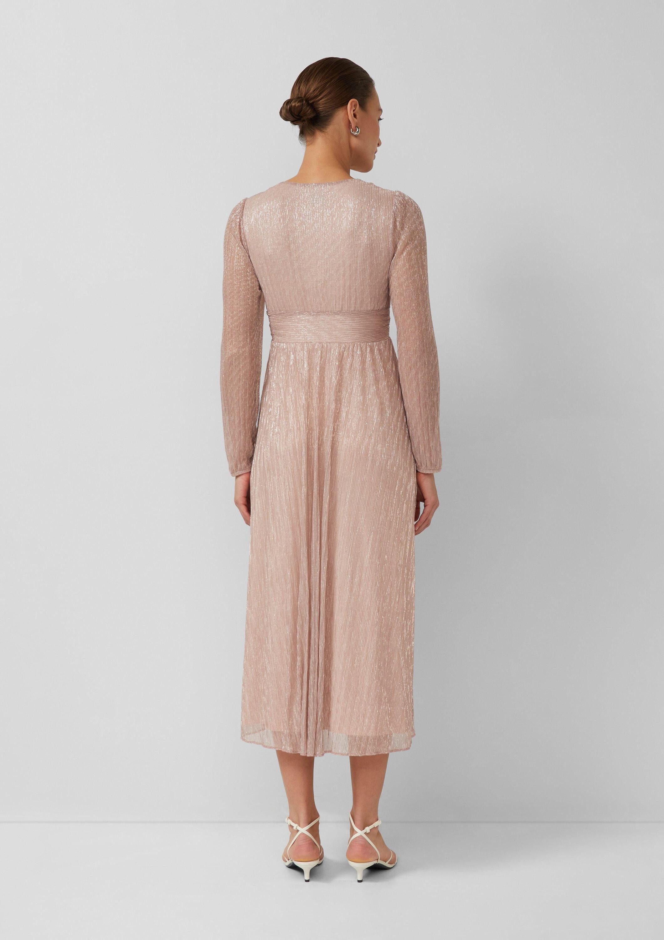 s.Oliver Midikleid Kleid Plissiertes Maxikleid mit Knoten-Detail und Metallic-Effekt