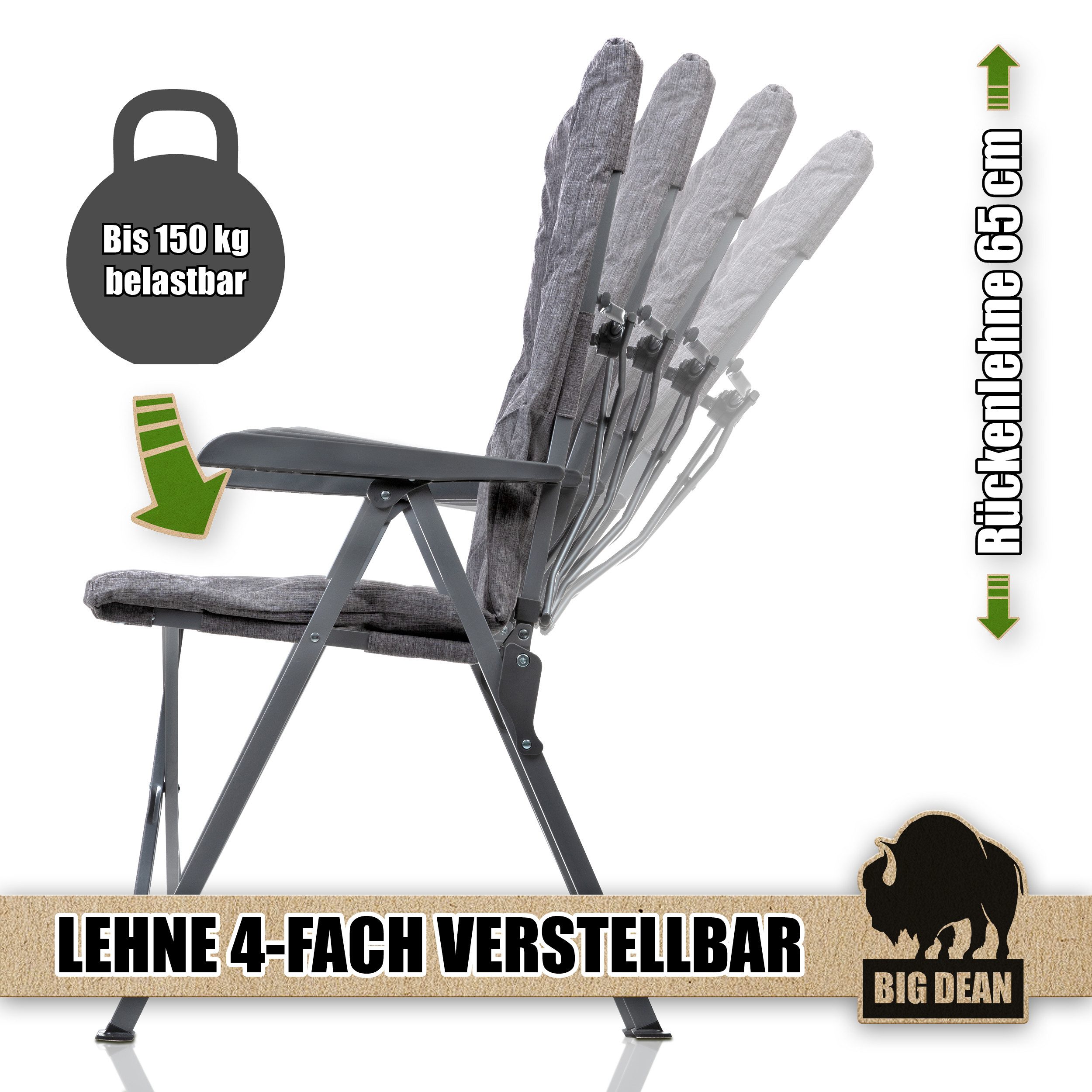 BigDean Campingstuhl Bequemer Campingstuhl faltbar Rückenlehne verstellbar günstig online kaufen