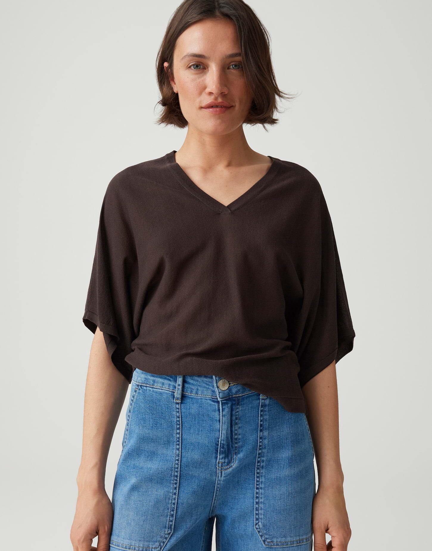 OPUS Strickpullover Feinstrickshirt mit Fledermausärmel Leichte Transparenz für feminine Looks