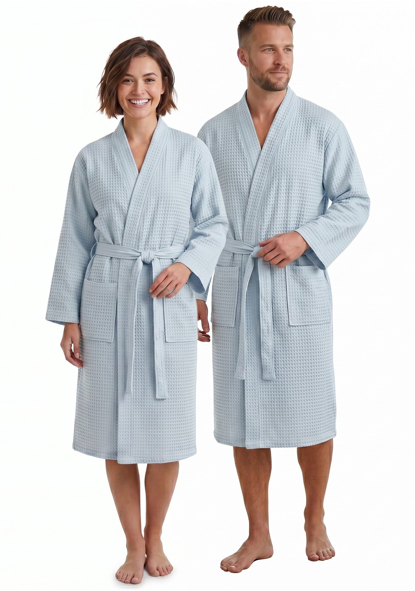 NYVI Bademantel Bademantel NYVISpa Waffelpique Baumwolle Unisex für Damen & Herren, Waffelpiqué, Schalkragen, Luftig Leicht Atmungsaktiv - perfekt für Sommer - für Männer & Frauen