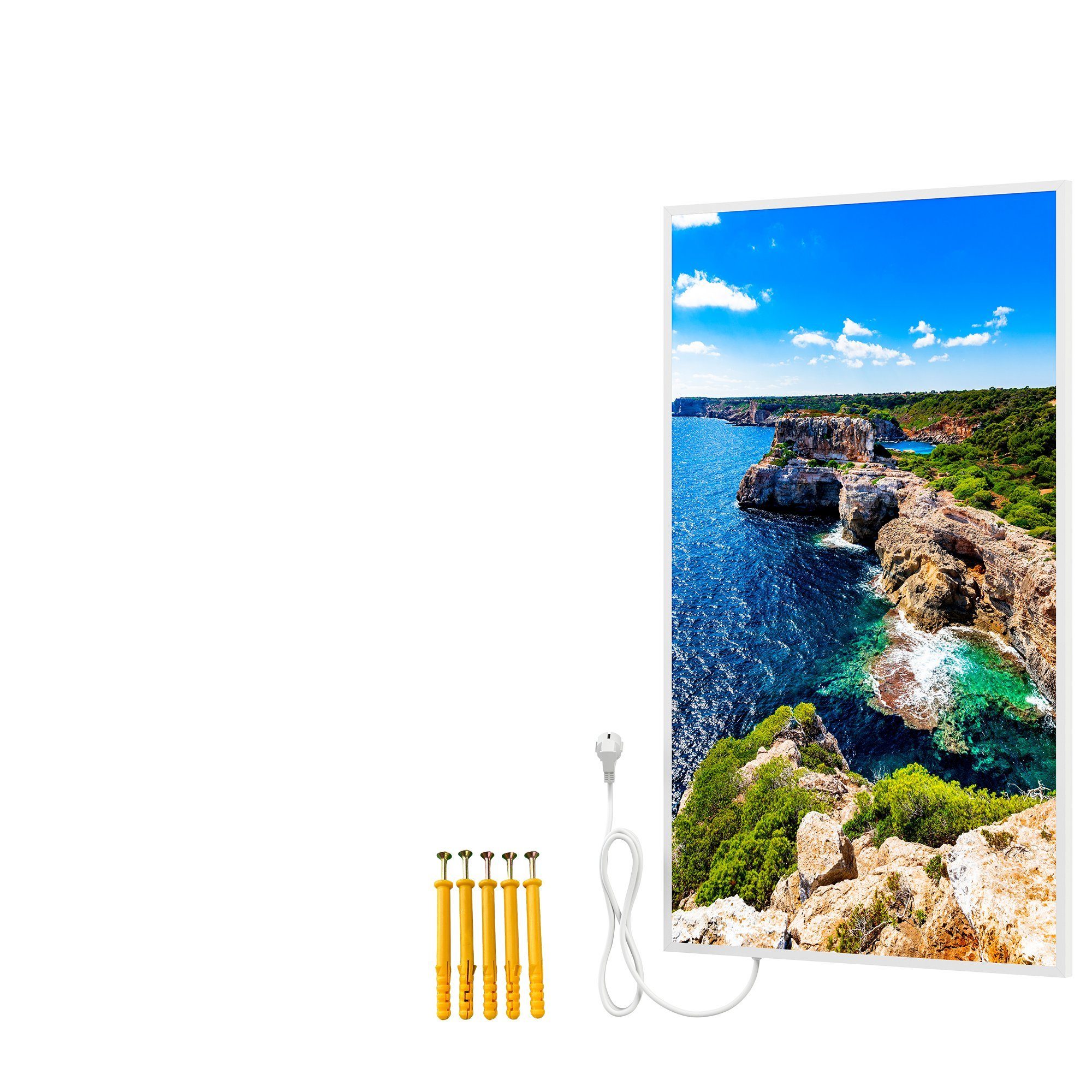 Bildheizung, Motiv: Mallorca Infrarotheizung Bild Inselküste, Rahmen, mit Infrarotheizung Bringer