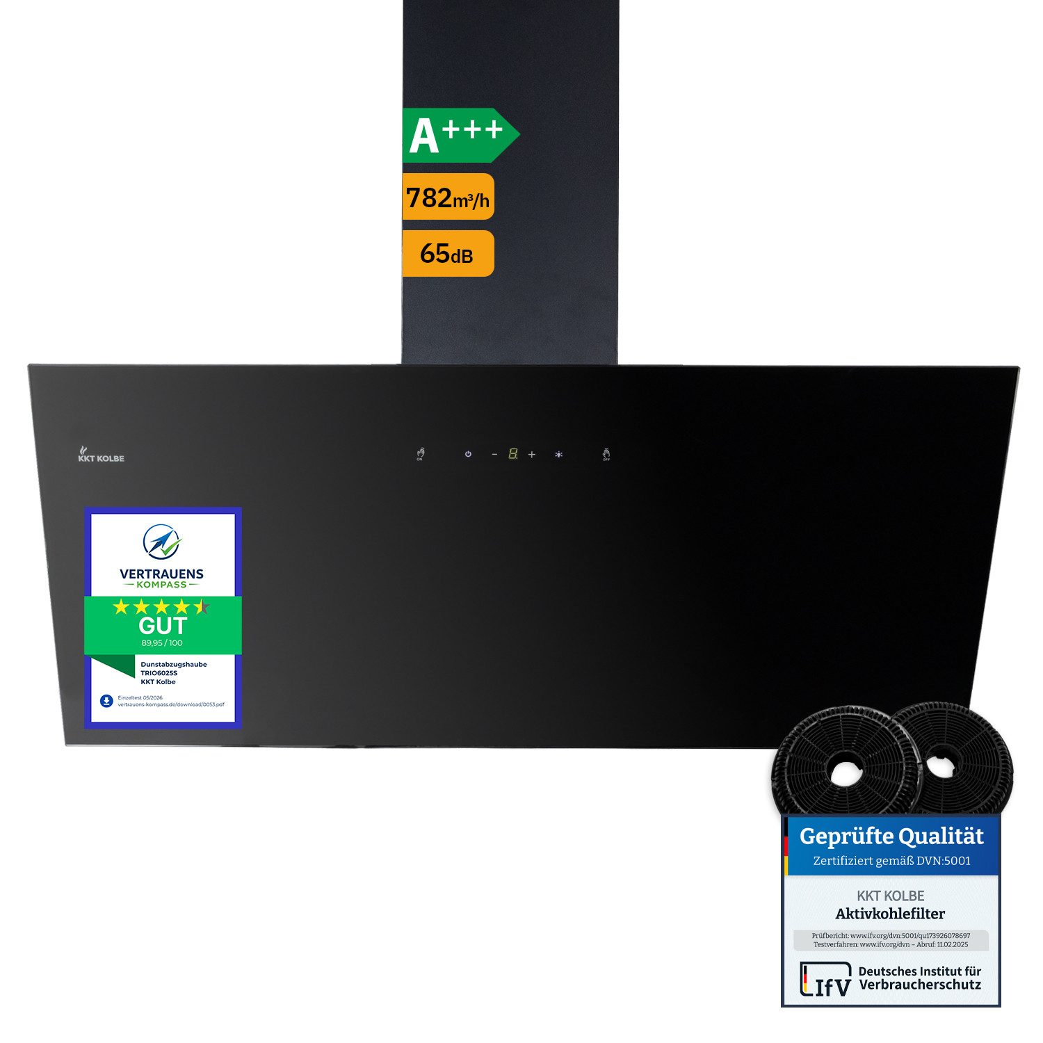 KKT KOLBE Wandhaube Dunstabzugshaube 90cm TRIO9025S Dunstabzugshaube 90cm TRIO9025S, Abzugshaube / Abluft / 90cm / Umluft / Schwarz / Gestensteuerung / LED