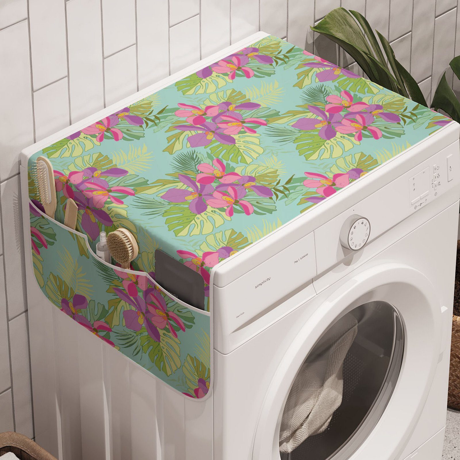 Abakuhaus Rosa für Trockner, und Orchideen-Blüte lila Exotisch und Badorganizer Anti-Rutsch-Stoffabdeckung Waschmaschine