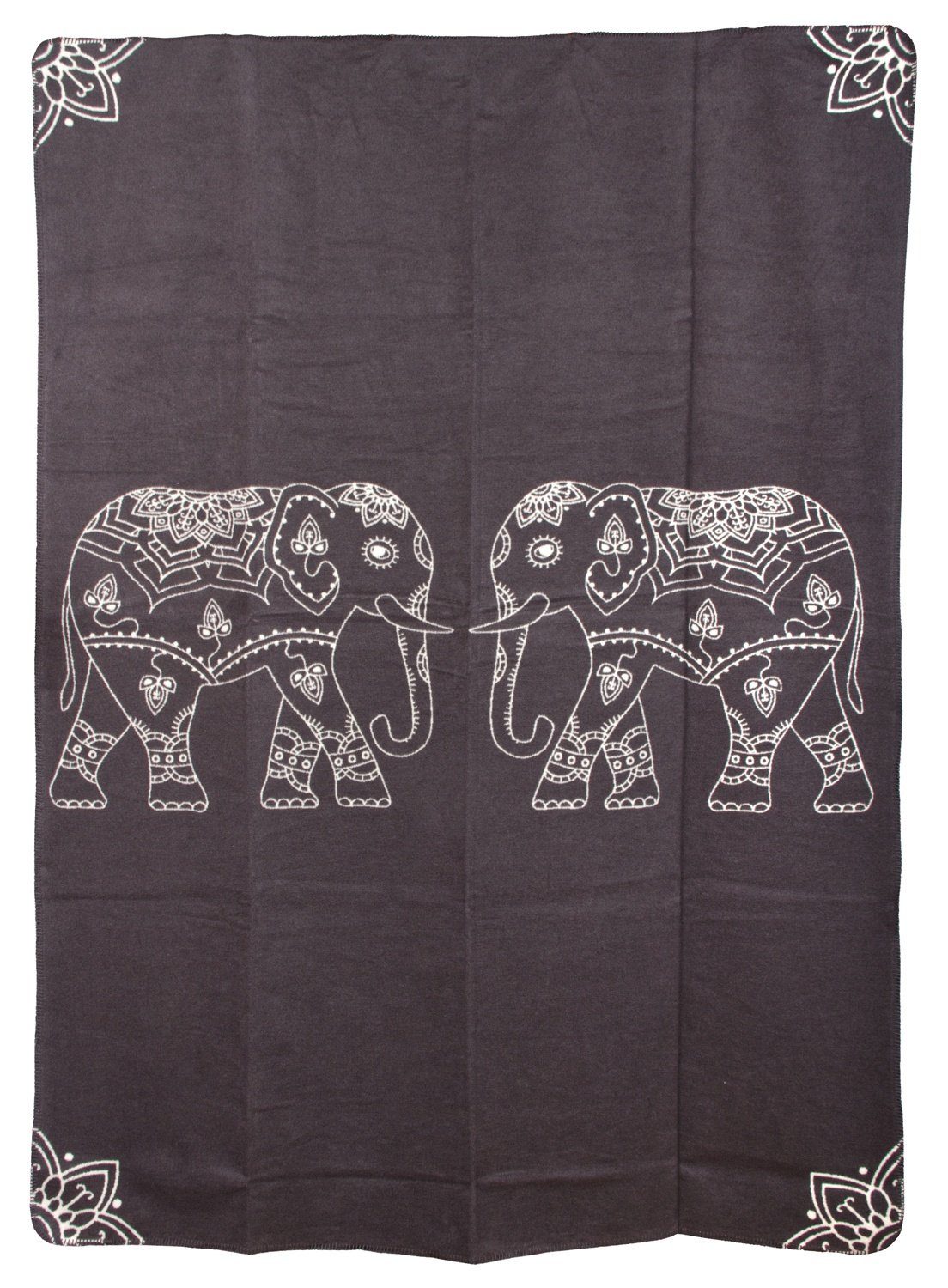Wolldecke Yogadecke Elefanten 150 x 200 cm, yogabox, regional hergestellt dunkelgrau / natur