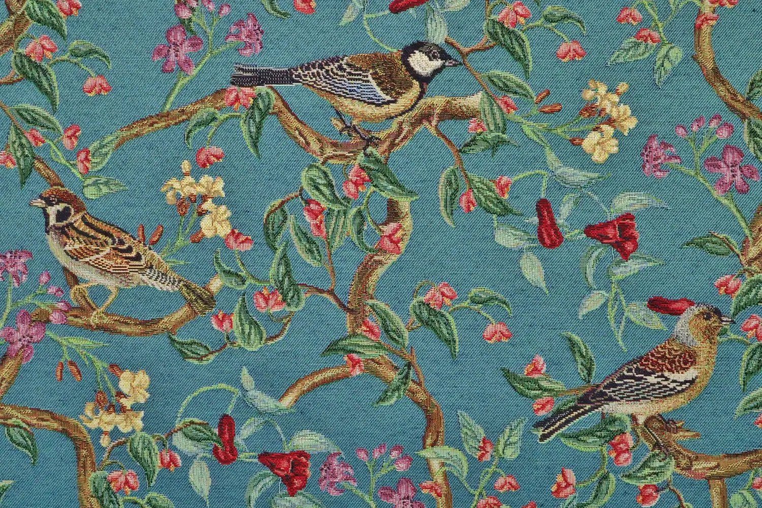 Stofferia Stoff Polsterstoff Gobelin Klassischer Vogel Petrol, Meterware