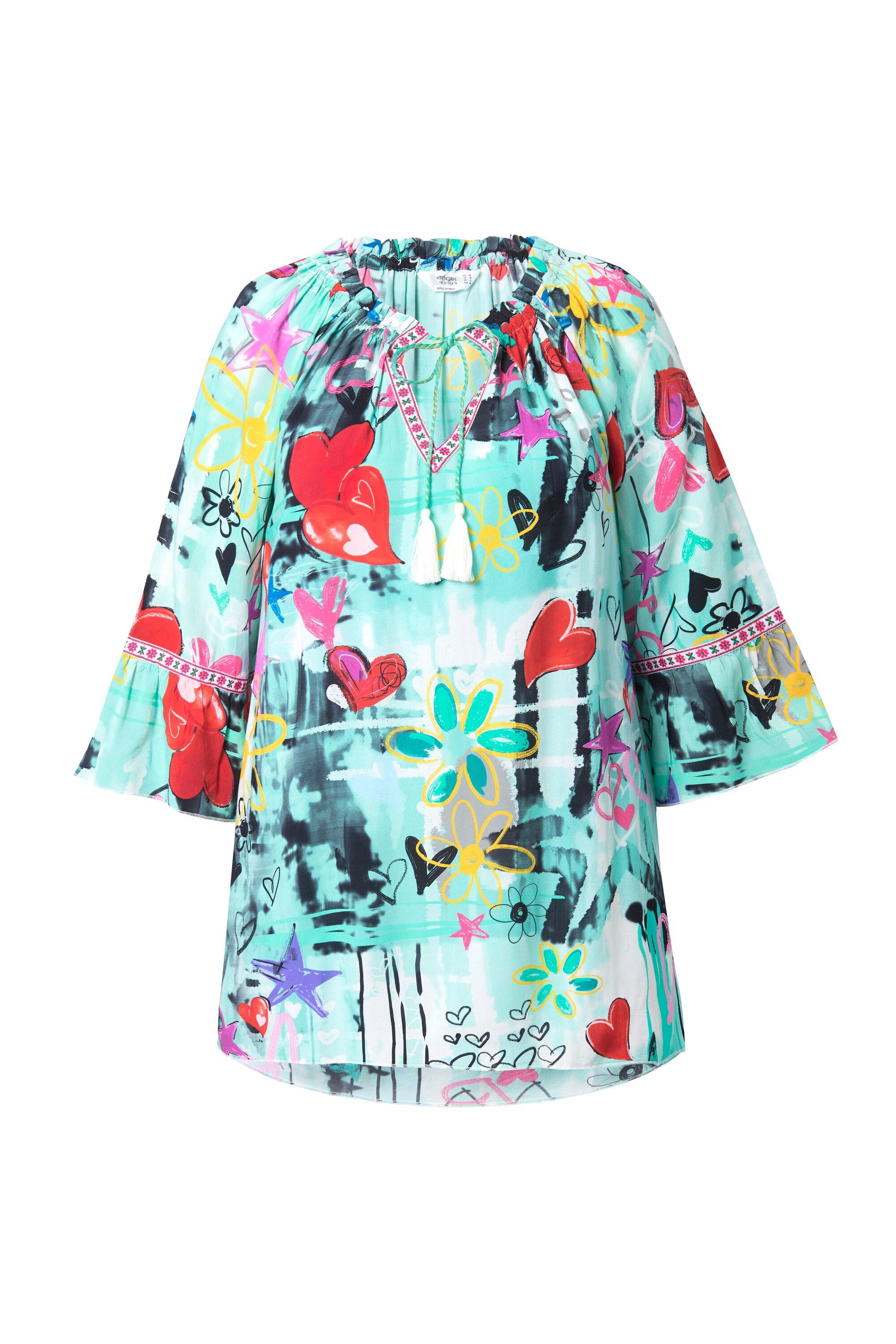 Angel of Style Tunika Tunika-Bluse floraler Comic-Druck 3/4-Ärmel günstig online kaufen
