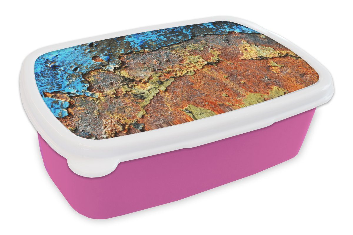 Metall Brotbox - Industrie, Snackbox, rosa Lunchbox Kunststoff, Kunststoff Mädchen, für - Kinder, - Brotdose (2-tlg), MuchoWow Erwachsene, Rost Eisen