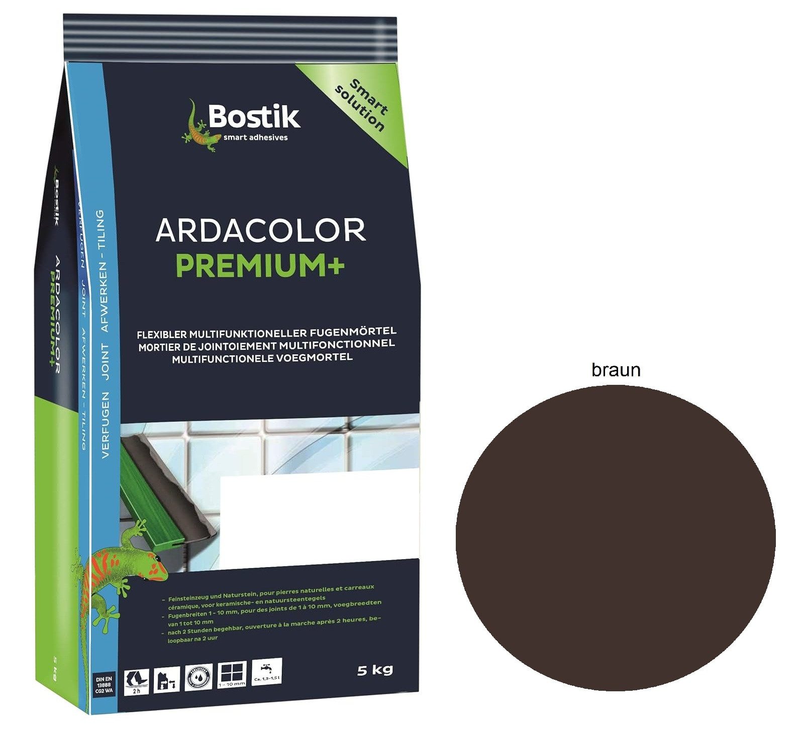 BOSTIK Fugenmörtel Bostik Ardacolor Premium Fuge plus 5Kg braun Fliesen Fugenmörtel, 5 kg, brillante Farbgebung