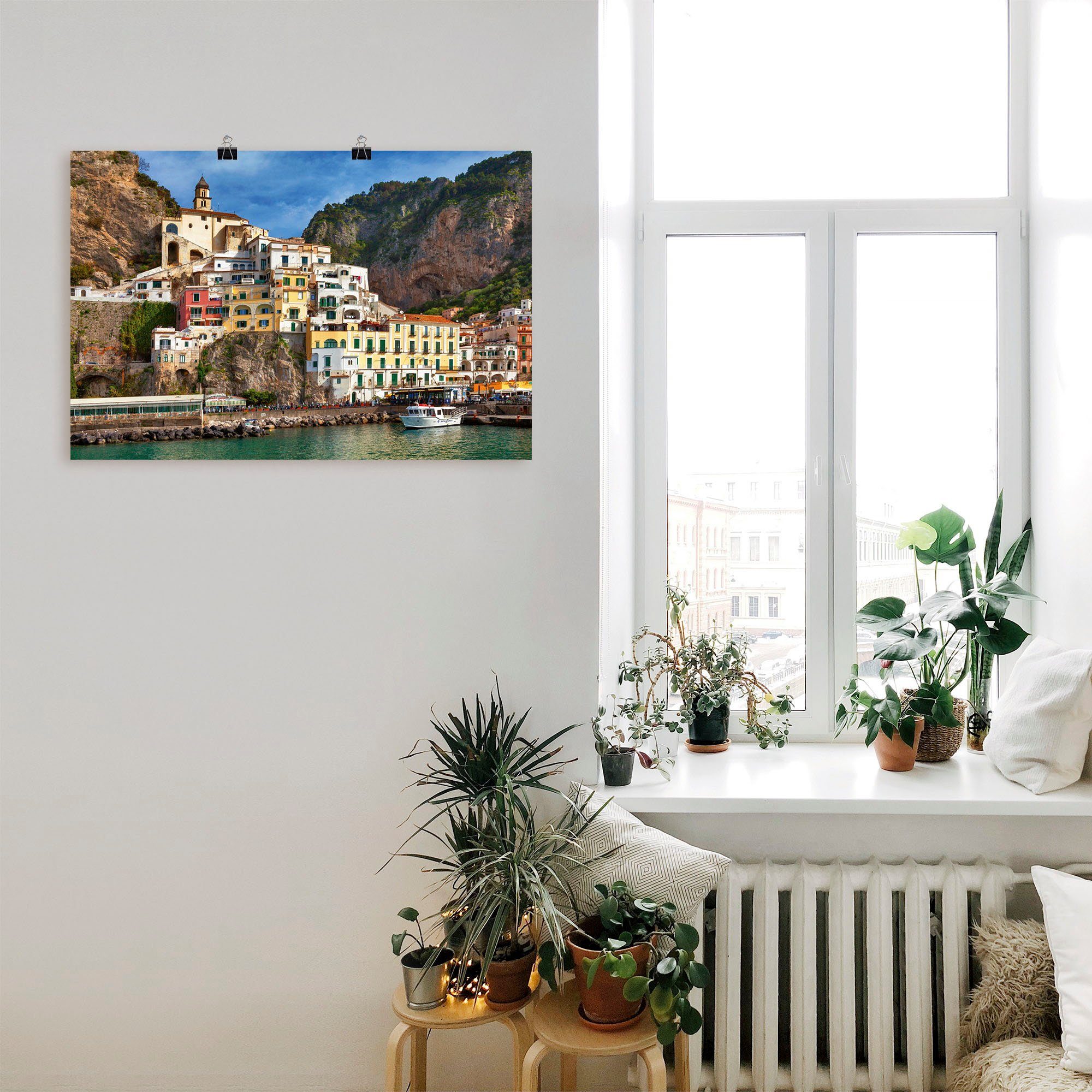 Amalfi Wandbild Größen an Italien der von Leinwandbild, St), Amalfiküste, Artland Hafen Wandaufkleber versch. Poster in (1 Alubild, oder als