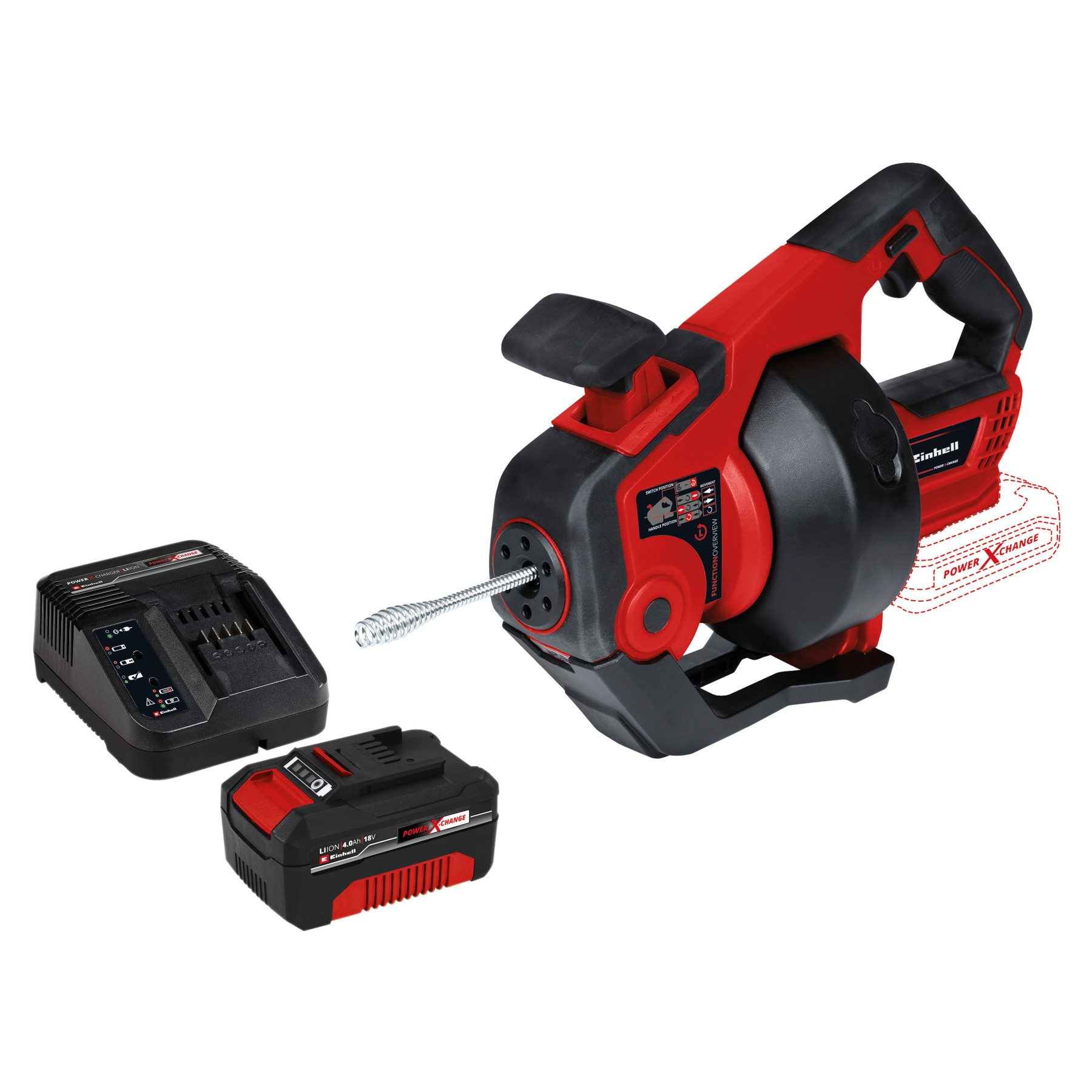 Einhell Rohrreinigungsspirale EINHELL Akku-Rohrreiniger TE-DA 18/760 Li Kit (1x 4,0 Ah)
