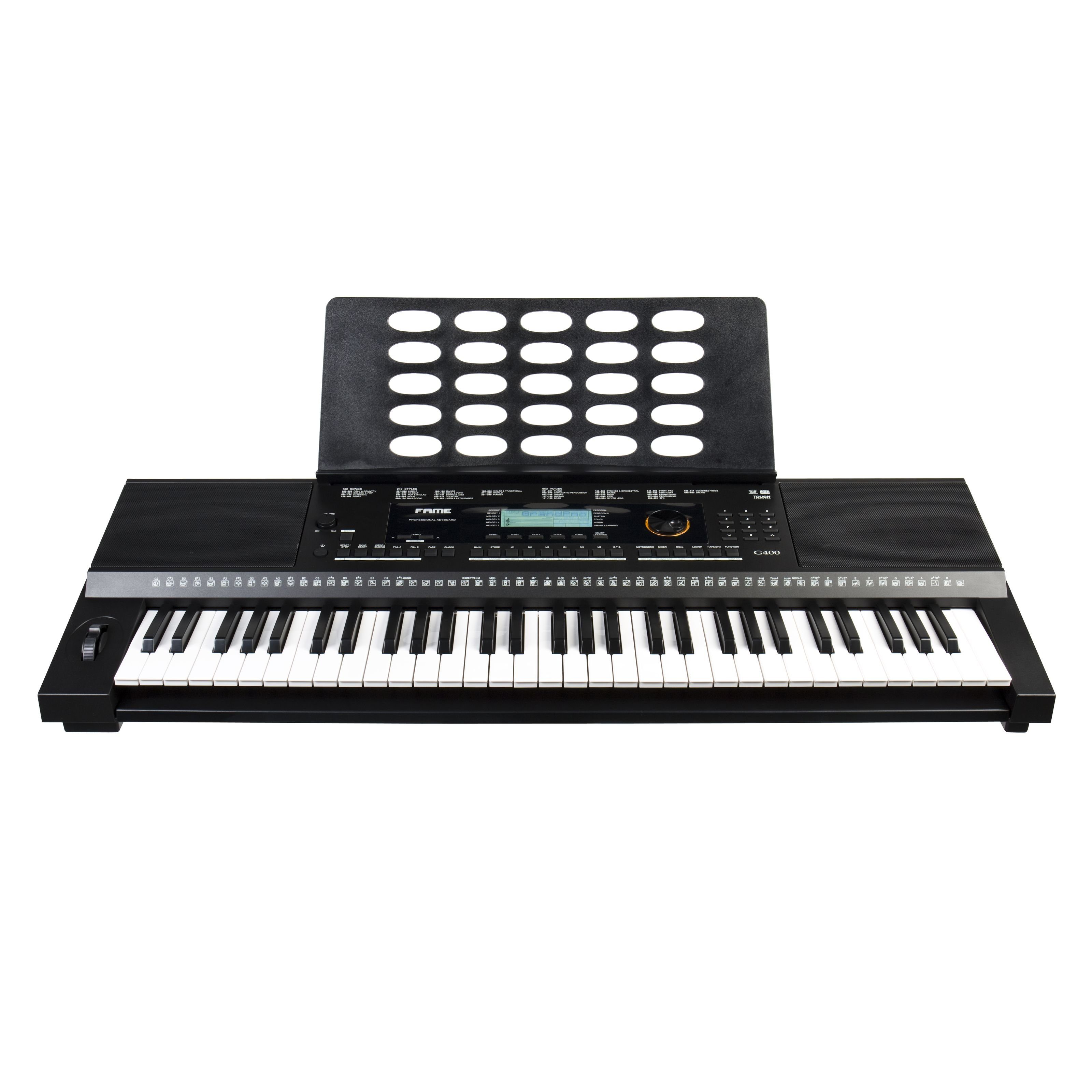 FAME Home-Keyboard (G-400 Keyboard E-Piano mit 128-facher Polyphonie 61 Tasten 240 Styles 653 Sounds anschlagdynamischer Klaviatur Lautsprechern und Hammermecha – Bild 5 von 5