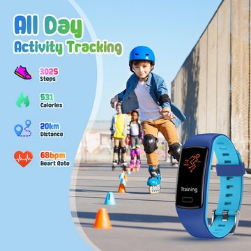 TAOMELY Kinder Fitness Tracker Wasserdicht Aktivitätstracker Smartwatch (0,96 Zoll, Android/iOS), mit Pulsuhr Kalorienzähler Schlafmonitor Schrittzähler
