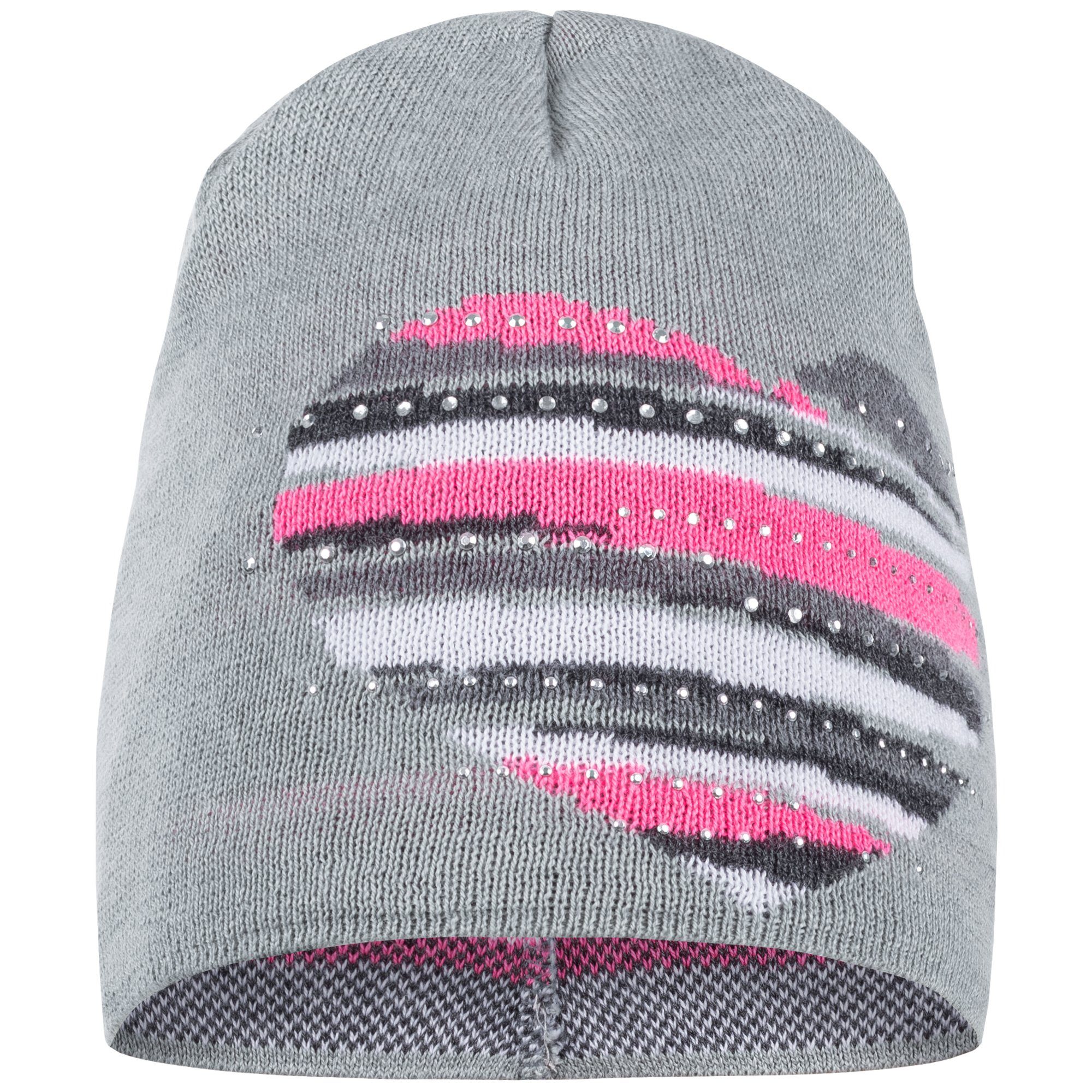 Beanie AJS Strickmütze Übergangsmütze Hellgrau-Pink Mädchenmütze