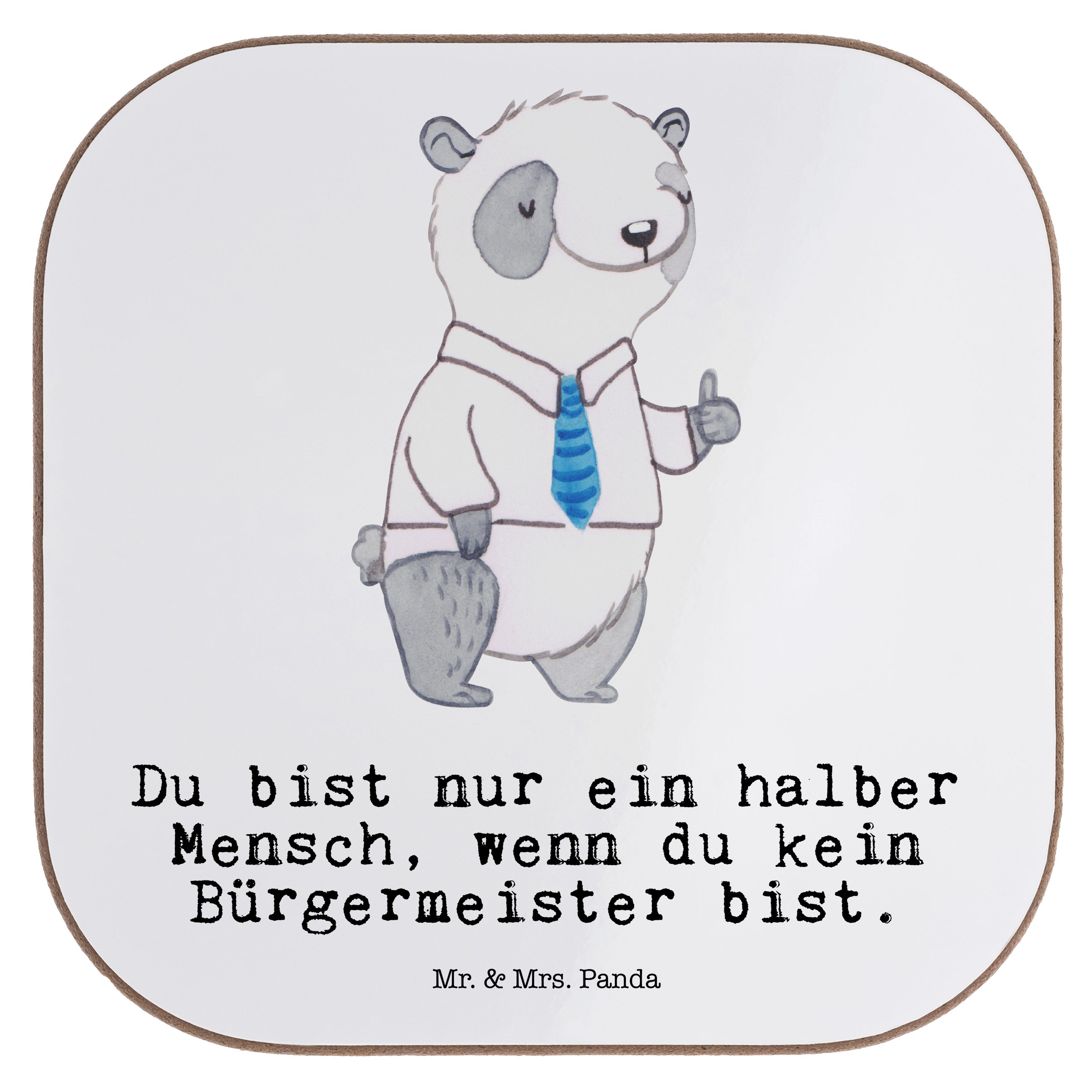 Mr. & Mrs. Panda Getränkeuntersetzer Bürgermeister mit Herz - Weiß - Geschenk, Bürgermeisterwahl, Stadt, K, 1-tlg.