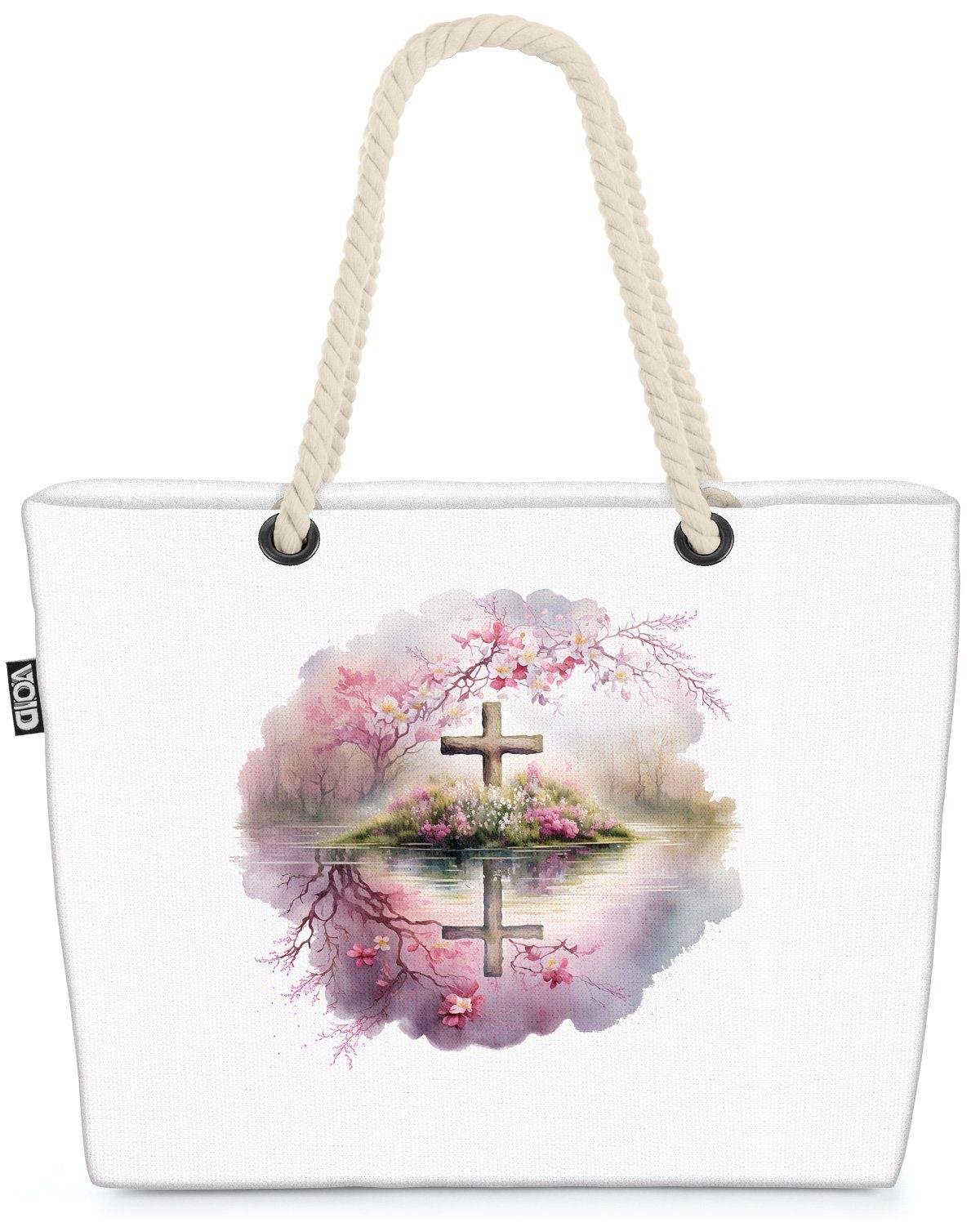 Ostern Einkaufstasche (1-tlg), Beach Karfreitag Tasche Kreuz Bag VOID Blumendekor Strandtasche