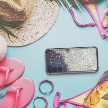 EAZY CASE Handyhülle Liquid Glittery Case für Samsung Galaxy A15 6,5 Zoll, Kratzfeste Silikonhülle stoßfestes Back Cover Phone Case Etui Silber